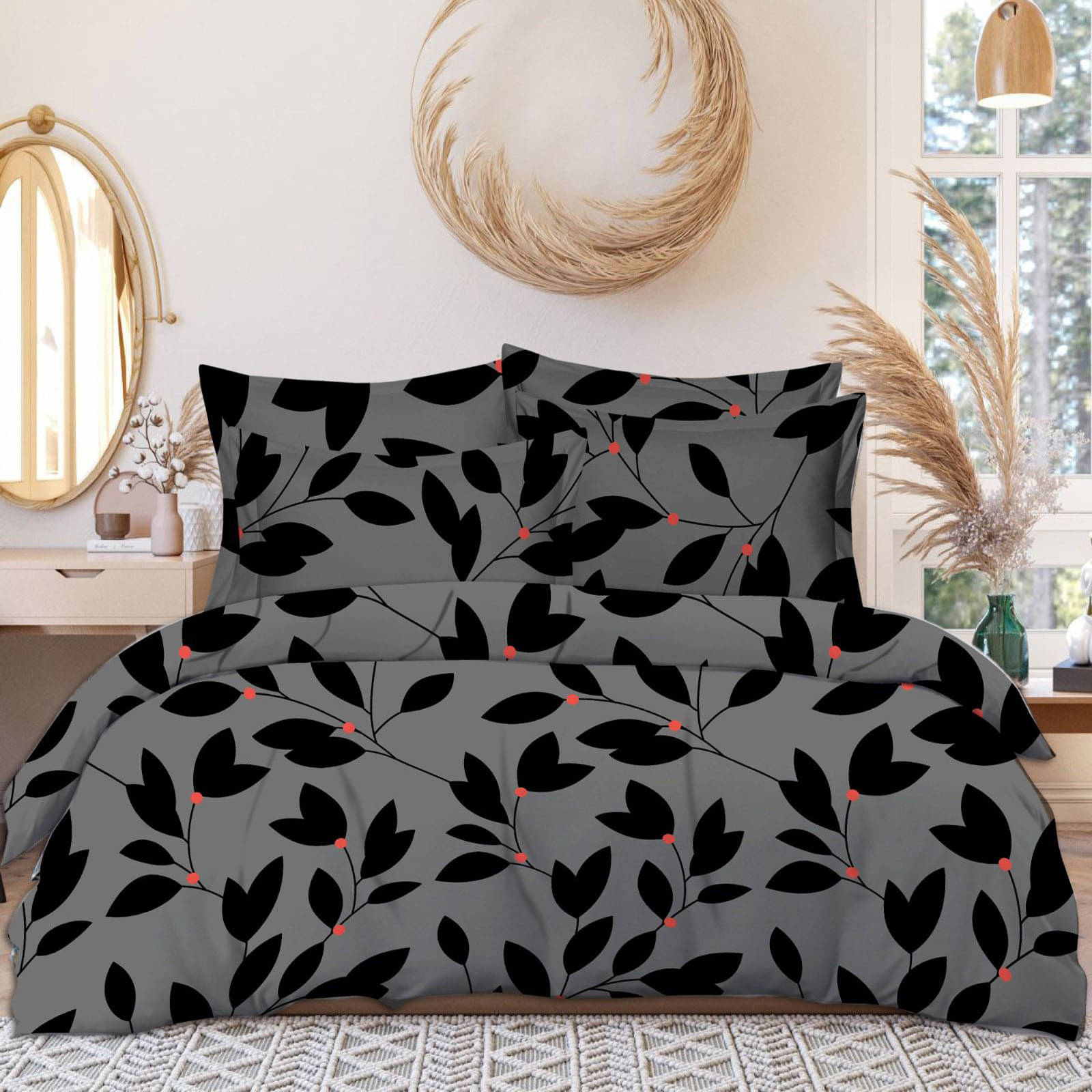     			Sky Tex Glace Cotton 1 Double Bedsheet with 2 Pillow Covers ( Grey )