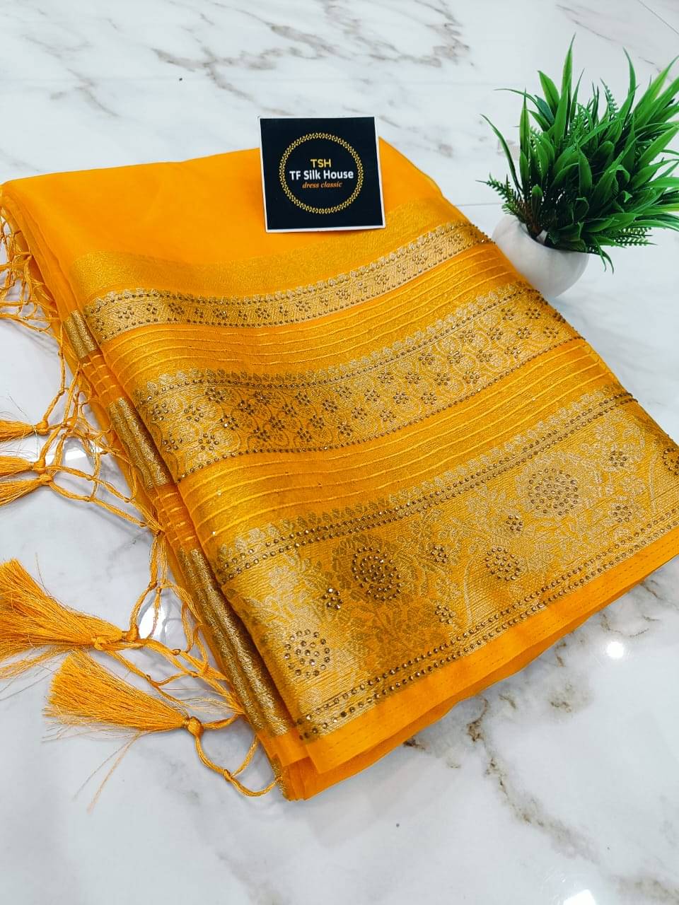 TF SILK HOUSE Organza Dyed Banarasi saree With Unstitched Blouse Piece ( Yellow ) TF SILK HOUSE Organza Dyed Banarasi saree With Unstitched Blouse Piece ( Yellow )