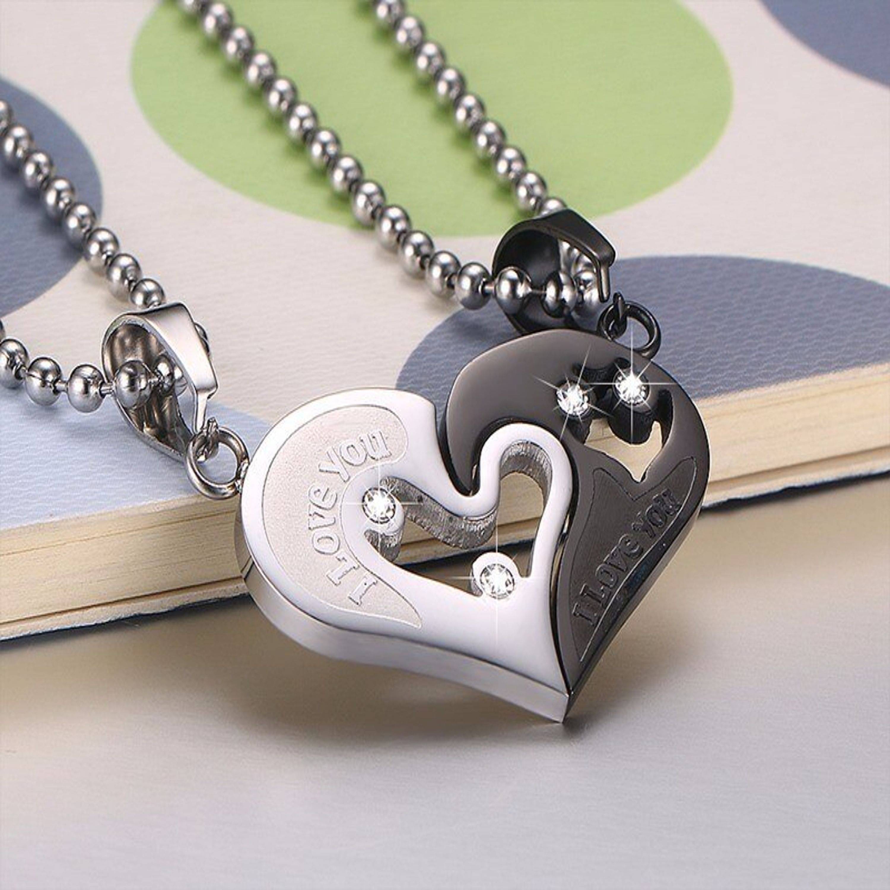    			Thrillz Silver Chain For Men Women Valentine Heart Shape Pendant Couple Necklace For Boys Girls