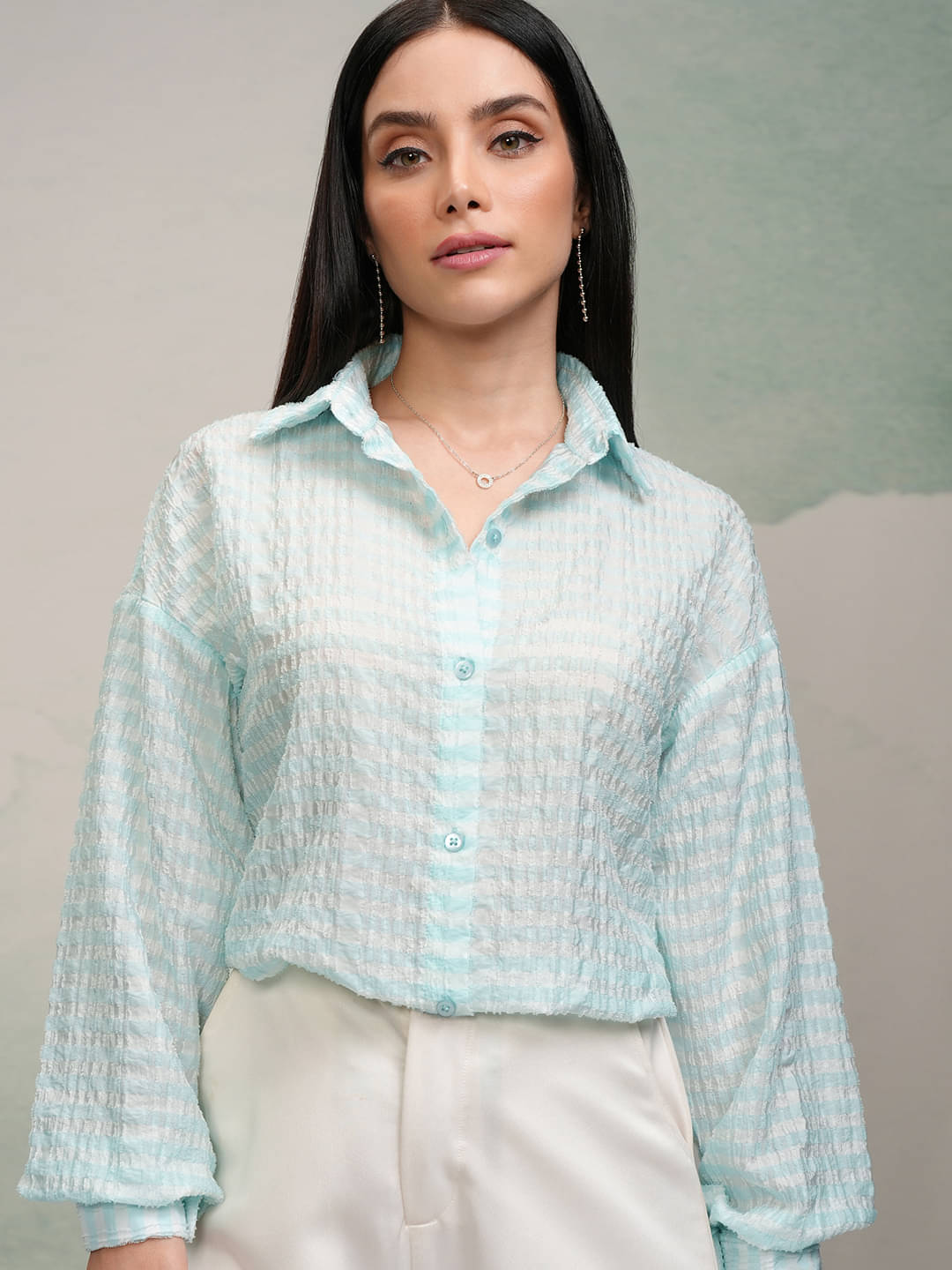 Tokyo Talkies Women Checked Rayon Shirt ( Blue ) Tokyo Talkies Women Checked Rayon Shirt ( Blue )