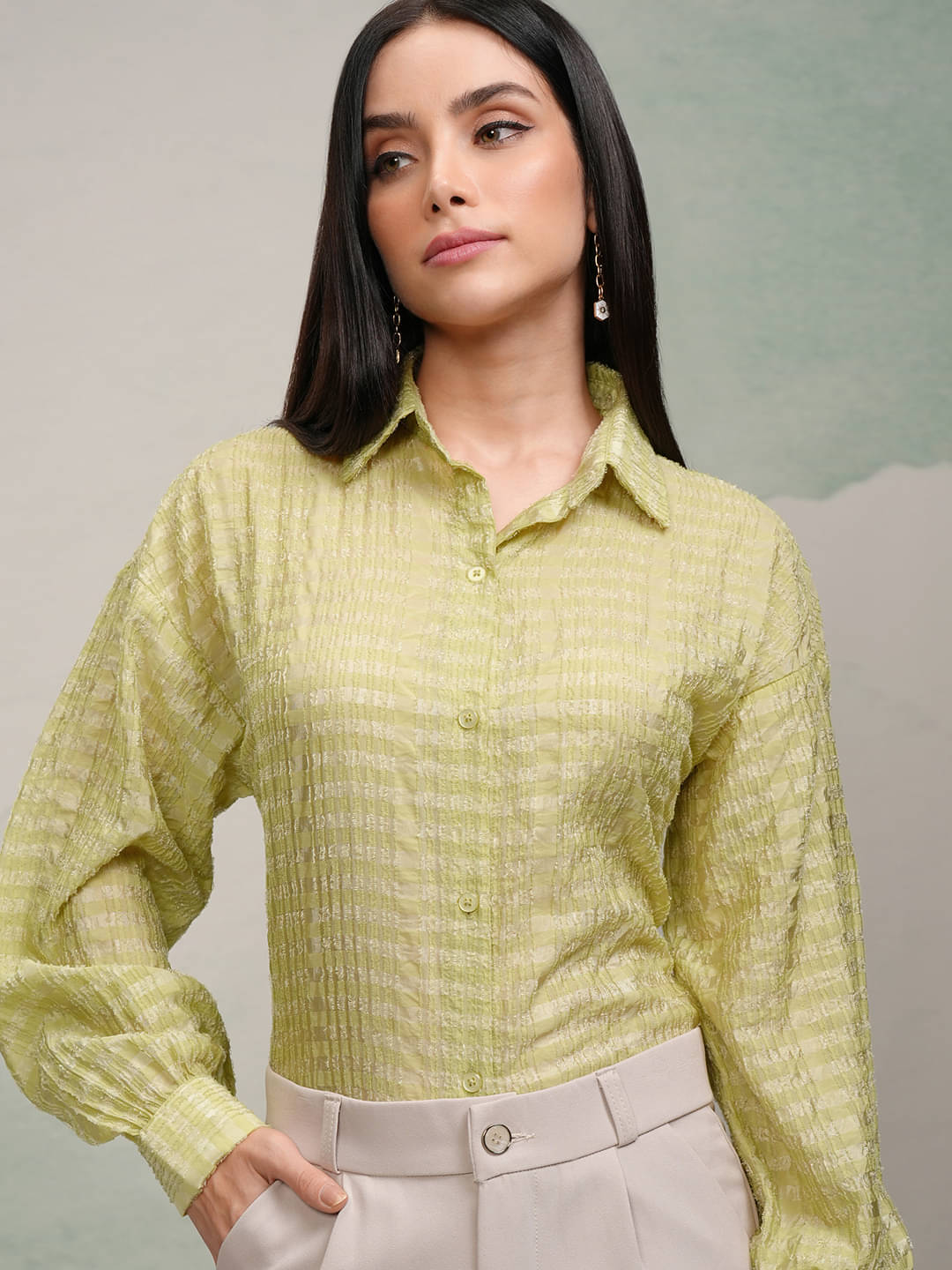     			Tokyo Talkies Women Checked Rayon Shirt ( Green )