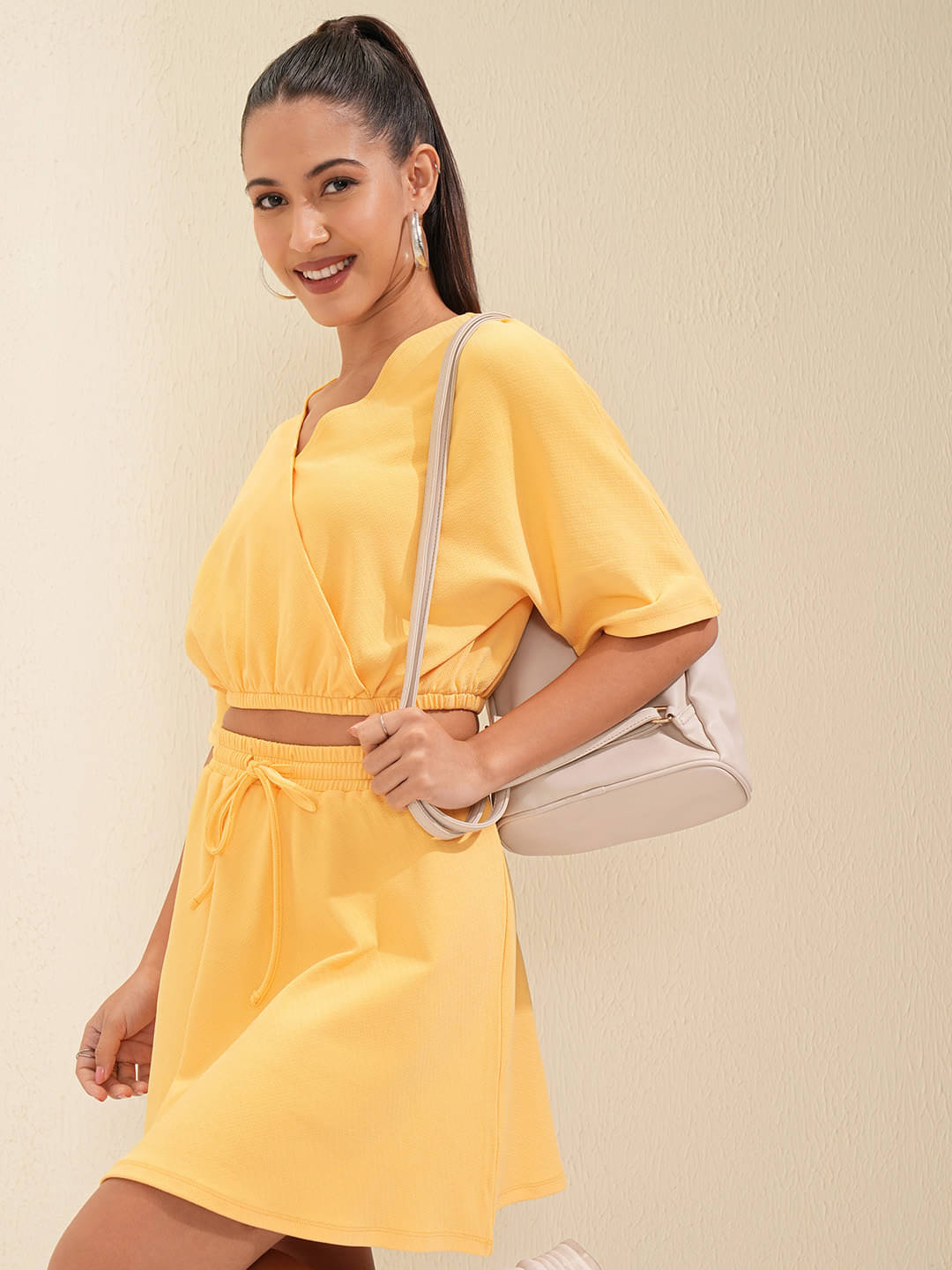     			Tokyo Talkies Women Solid Top With Skirt Co-Ord Set ( Yellow )