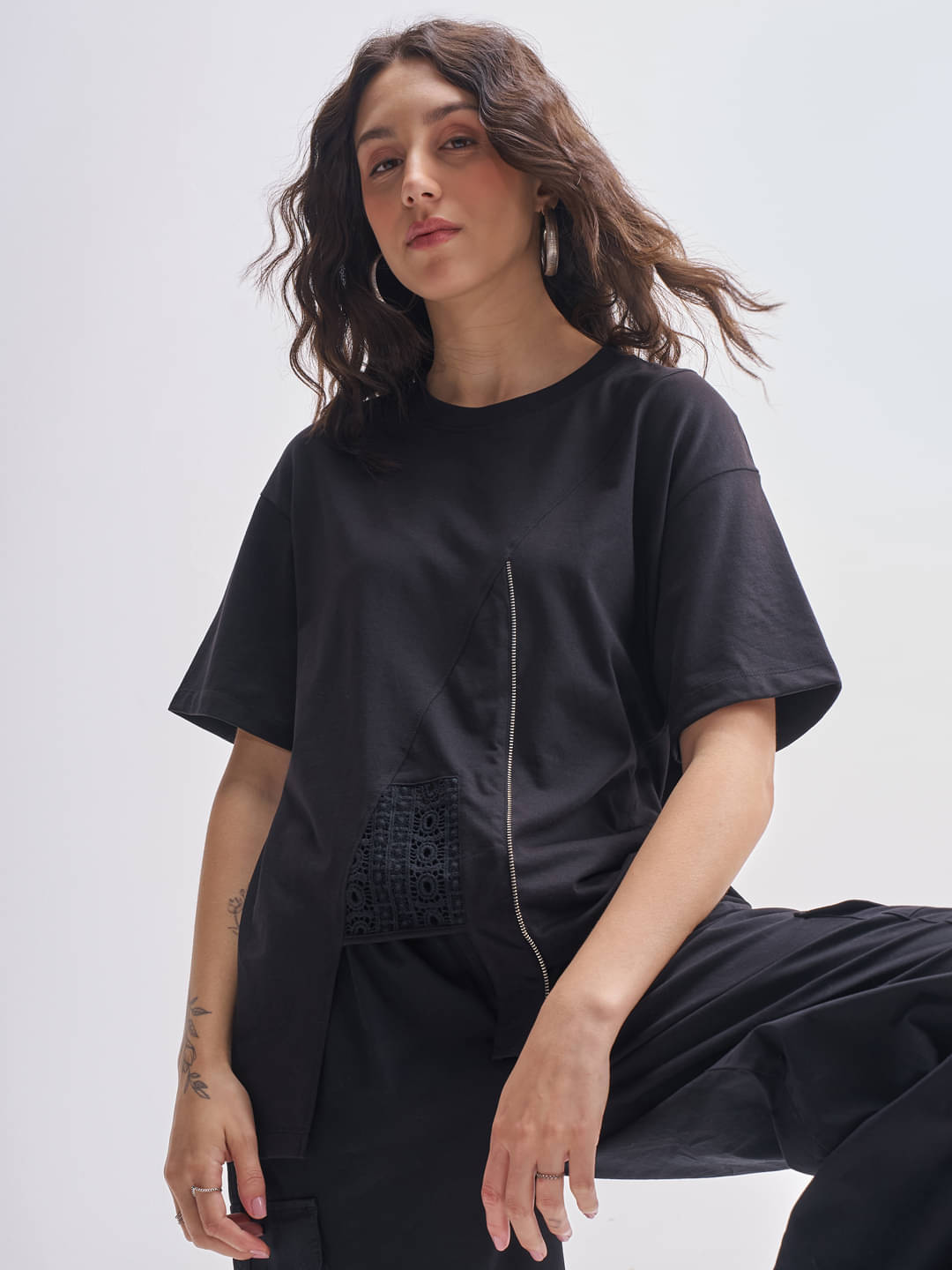Tokyo Talkies Women's Cotton Blend Regular Top ( Black ) Tokyo Talkies Women's Cotton Blend Regular Top ( Black )