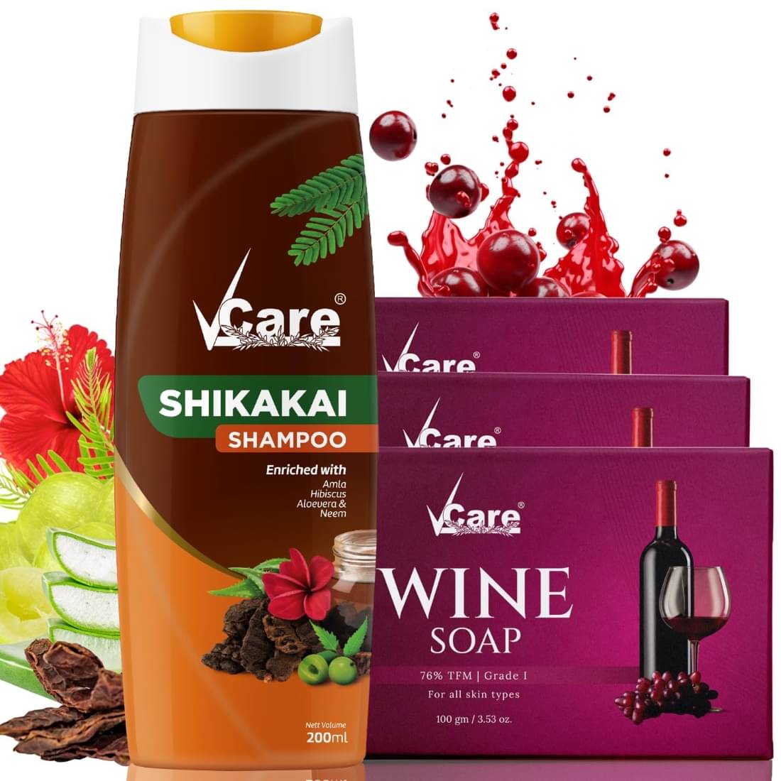 VCare Freshness Shikakai Shampoo with Wine Soap for All Skin Type ( Pack of 4 ) VCare Freshness Shikakai Shampoo with Wine Soap for All Skin Type ( Pack of 4 )