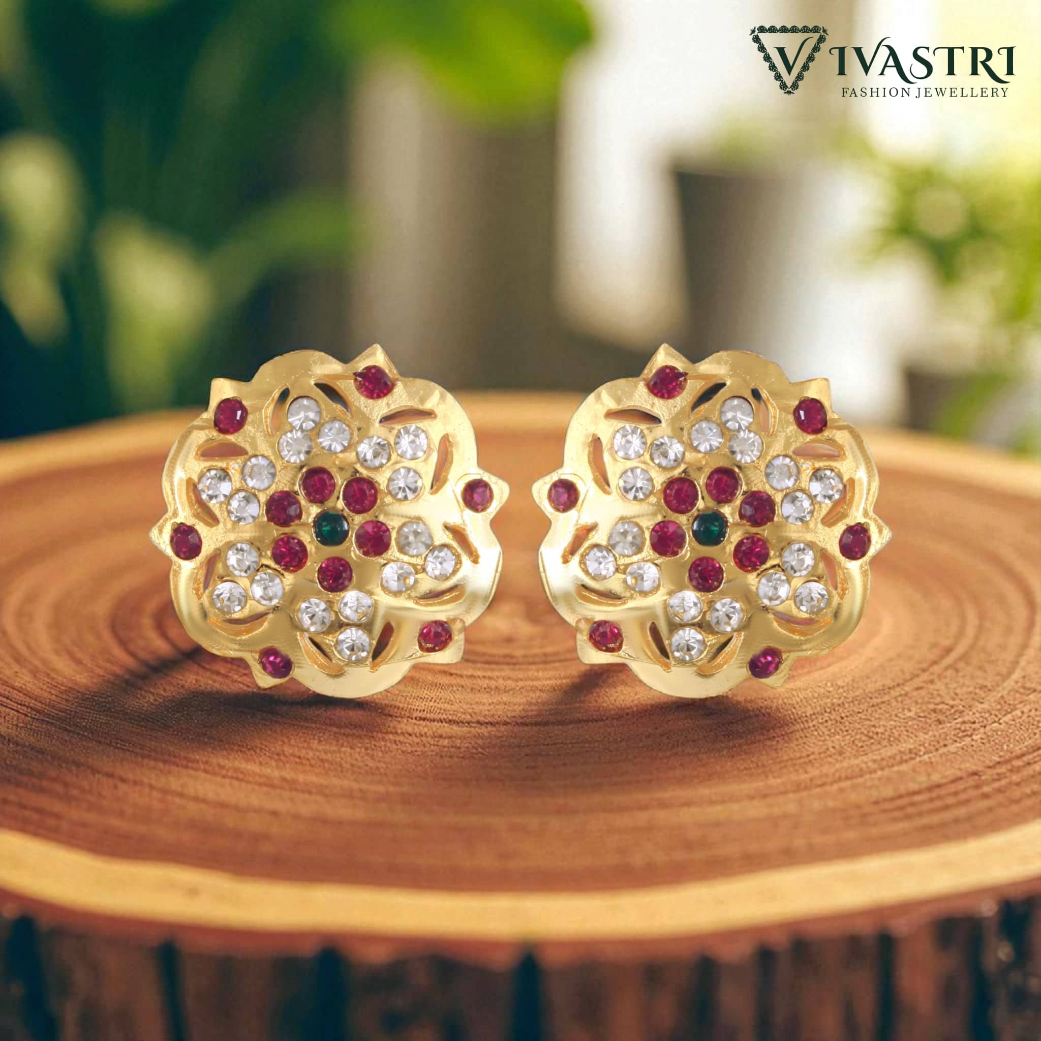 VIVASTRI Golden Stud Earrings ( Pack of 1 ) - Earrings | Buy online on ZillyBuy