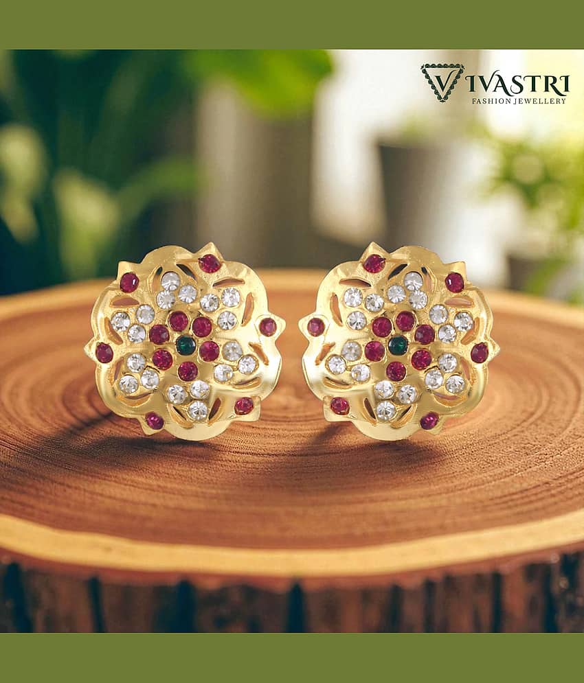 VIVASTRI Golden Stud Earrings ( Pack of 1 ) - Earrings | Buy online on ZillyBuy