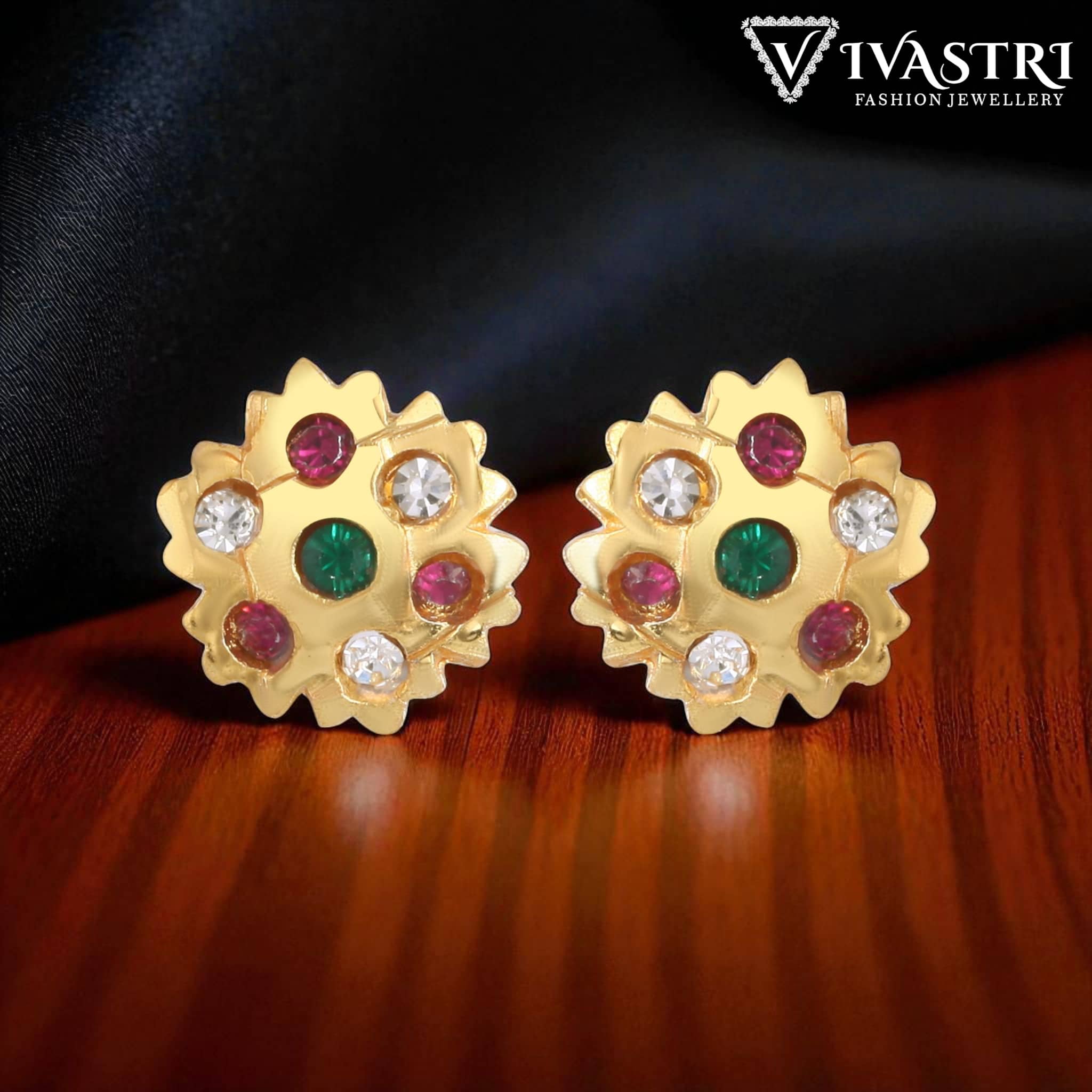 VIVASTRI Golden Stud Earrings ( Pack of 1 ) - Earrings | Buy online on ZillyBuy