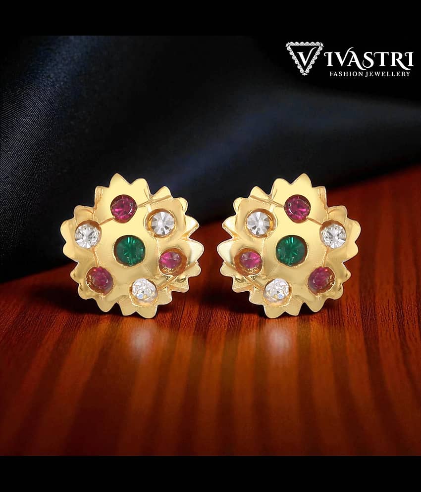 VIVASTRI Golden Stud Earrings ( Pack of 1 ) - Earrings | Buy online on ZillyBuy