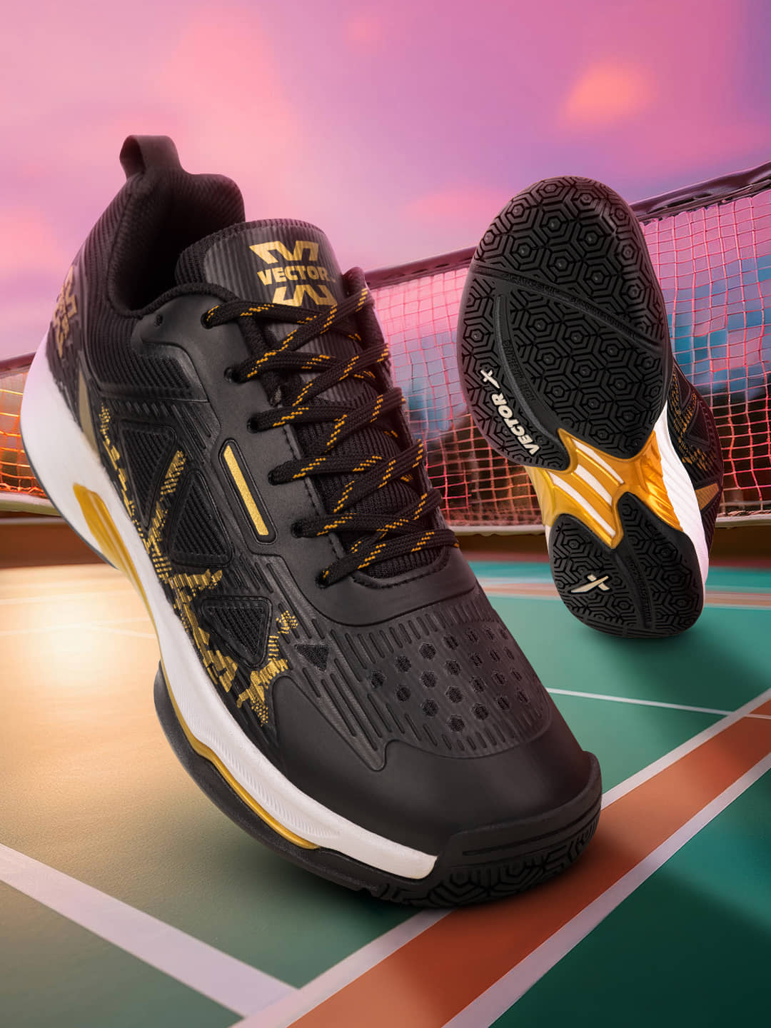 Vector X COURT STAR Golden Non-Marking Shoes Black Unisex - Sports Shoes | Buy online on ZillyBuy