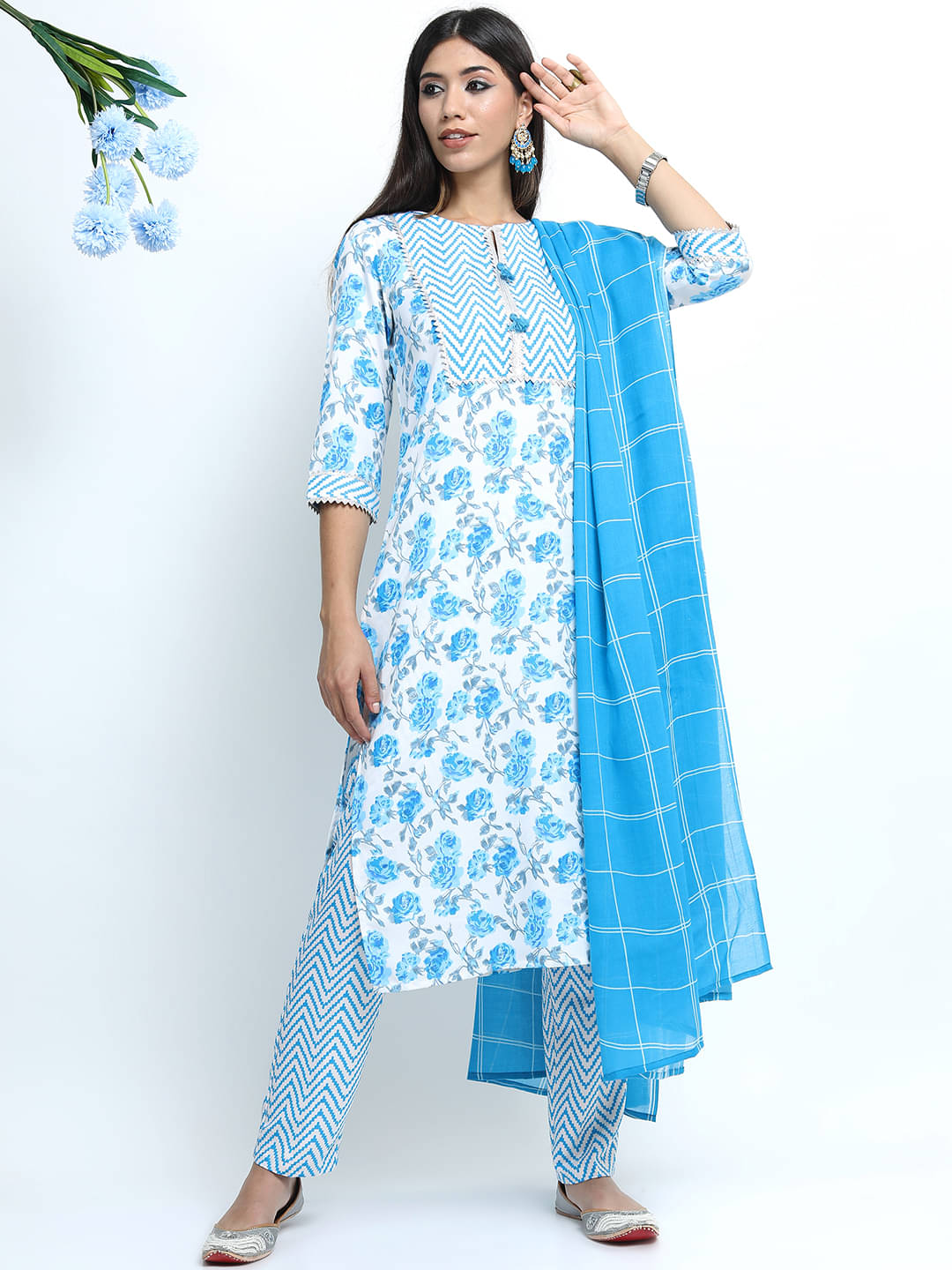     			Vishudh Women Cotton Blend Printed Straight Kurti With Pants ( Multicolor )