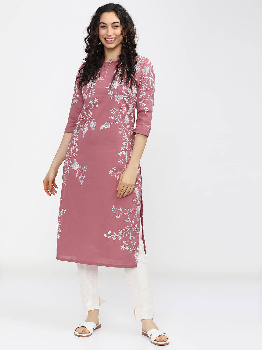 Vishudh Women Cotton Printed Straight Kurti ( Pink ) - Kurtis, Tunics | Buy online on ZillyBuy