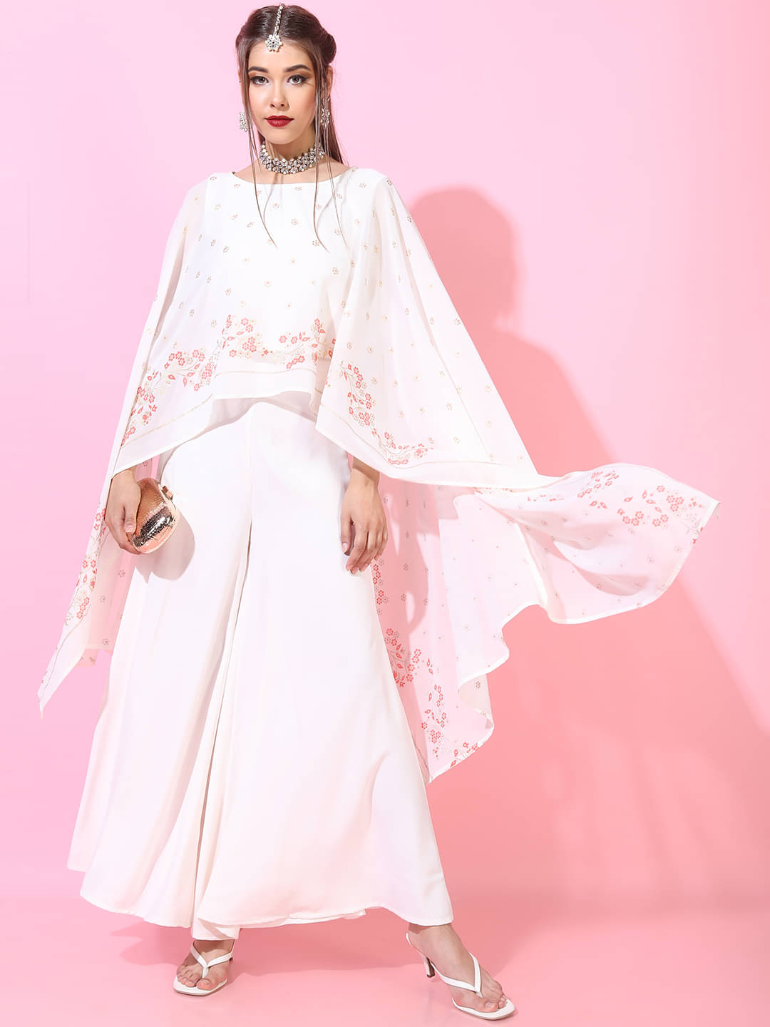     			Vishudh Women Polyester Printed A-line Kurti With Palazzo ( Off White )