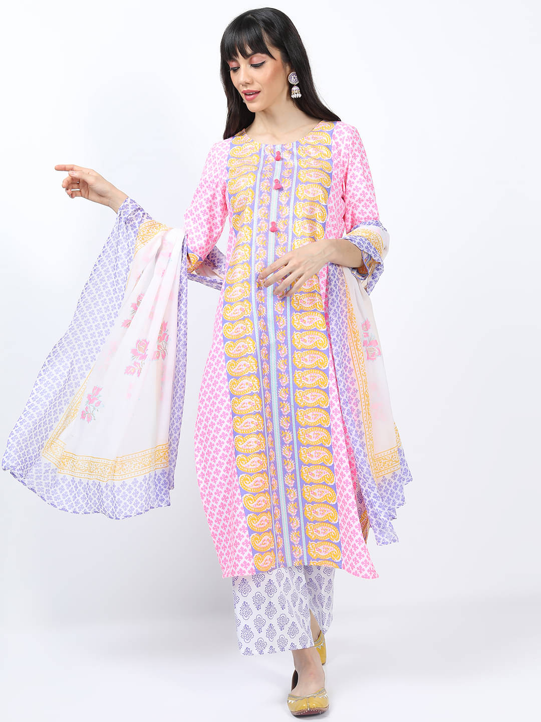 Vishudh Women Polyester Printed Straight Kurti With Palazzo ( Multicolor ) Vishudh Women Polyester Printed Straight Kurti With Palazzo ( Multicolor )