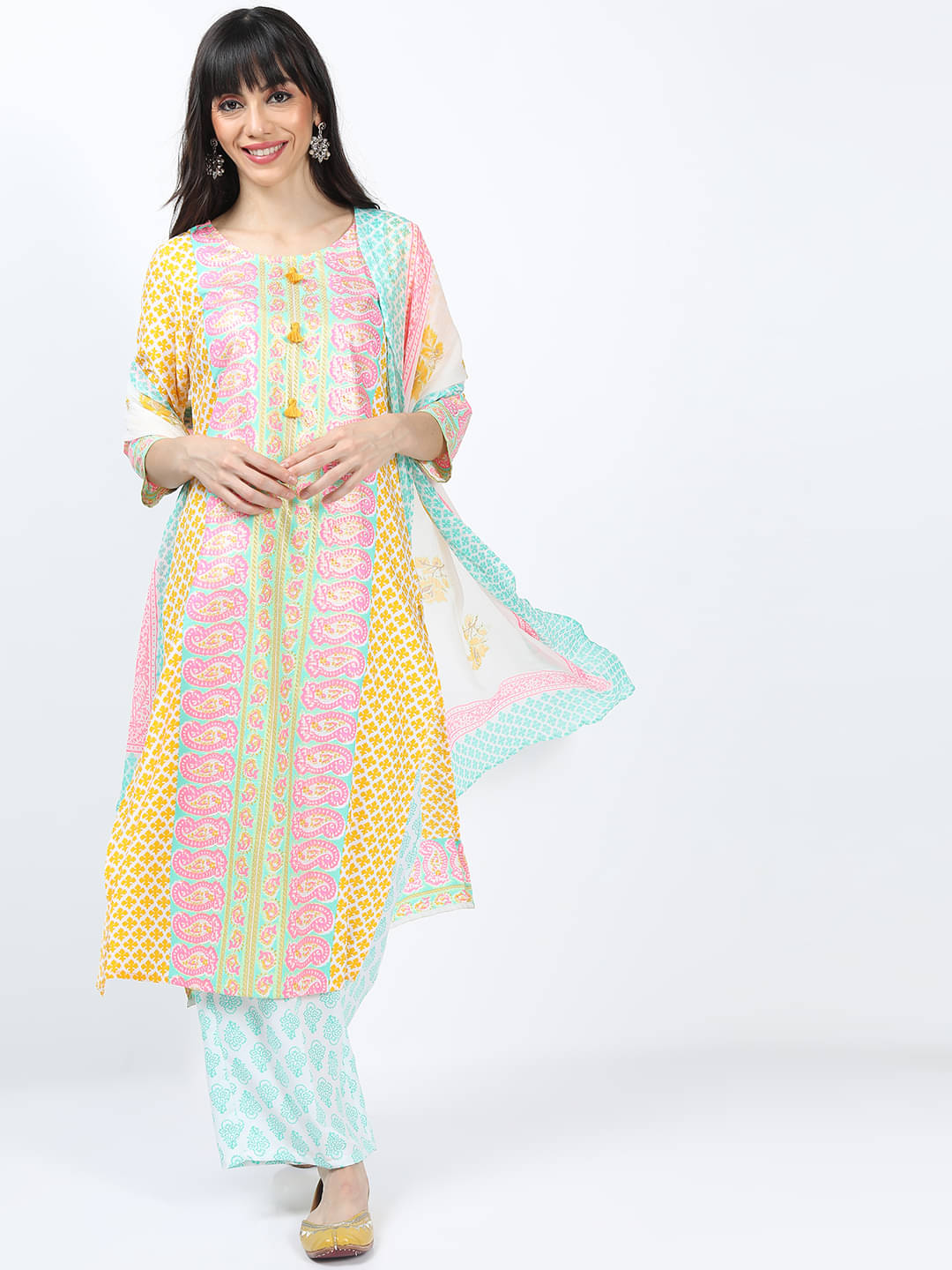     			Vishudh Women Polyester Printed Straight Kurti With Palazzo ( Multicolor )