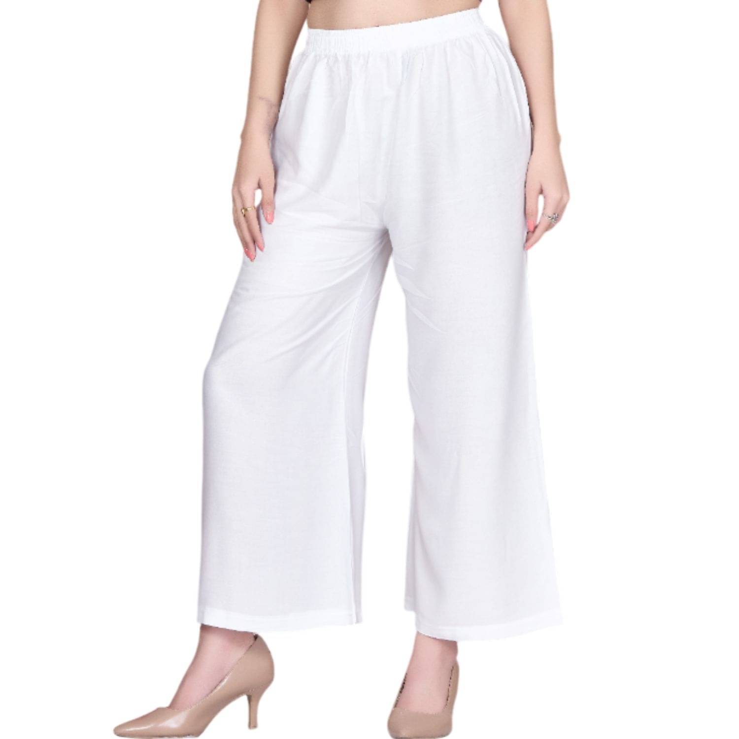 Vivika Women Rayon Solid Palazzos ( White ) Vivika Women Rayon Solid Palazzos ( White )
