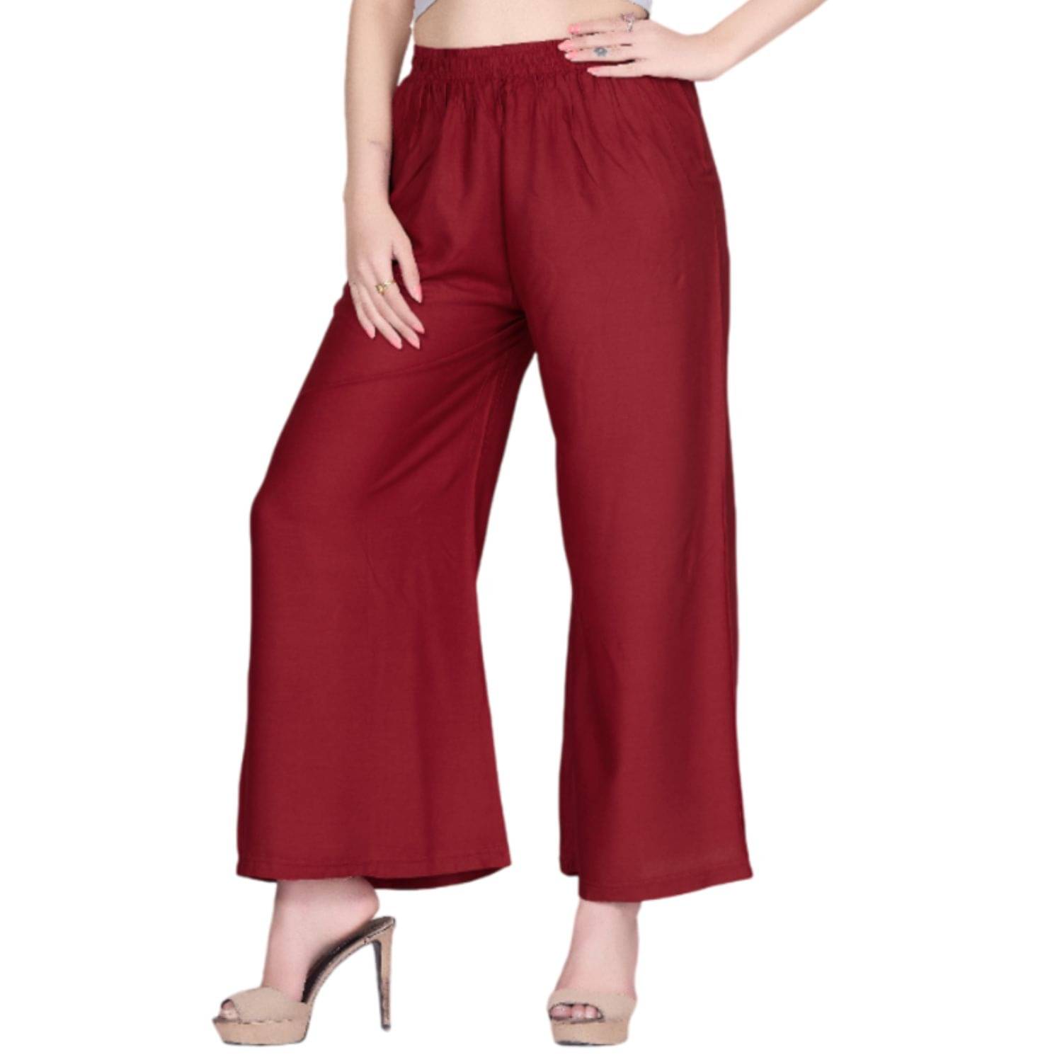     			Vivika Women Rayon Solid Palazzos ( Maroon )