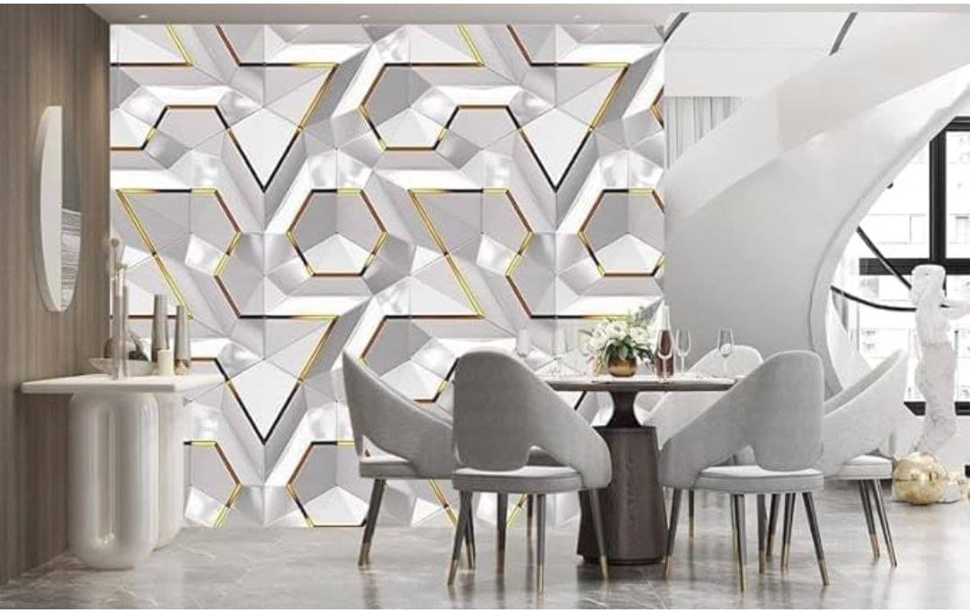     			WRUNJI ,WHITE GEOMETRIC Floral Self-Adhesive Wallpaper PVC Peel & Kitchen & Furniture Makeover(45x500 cm)