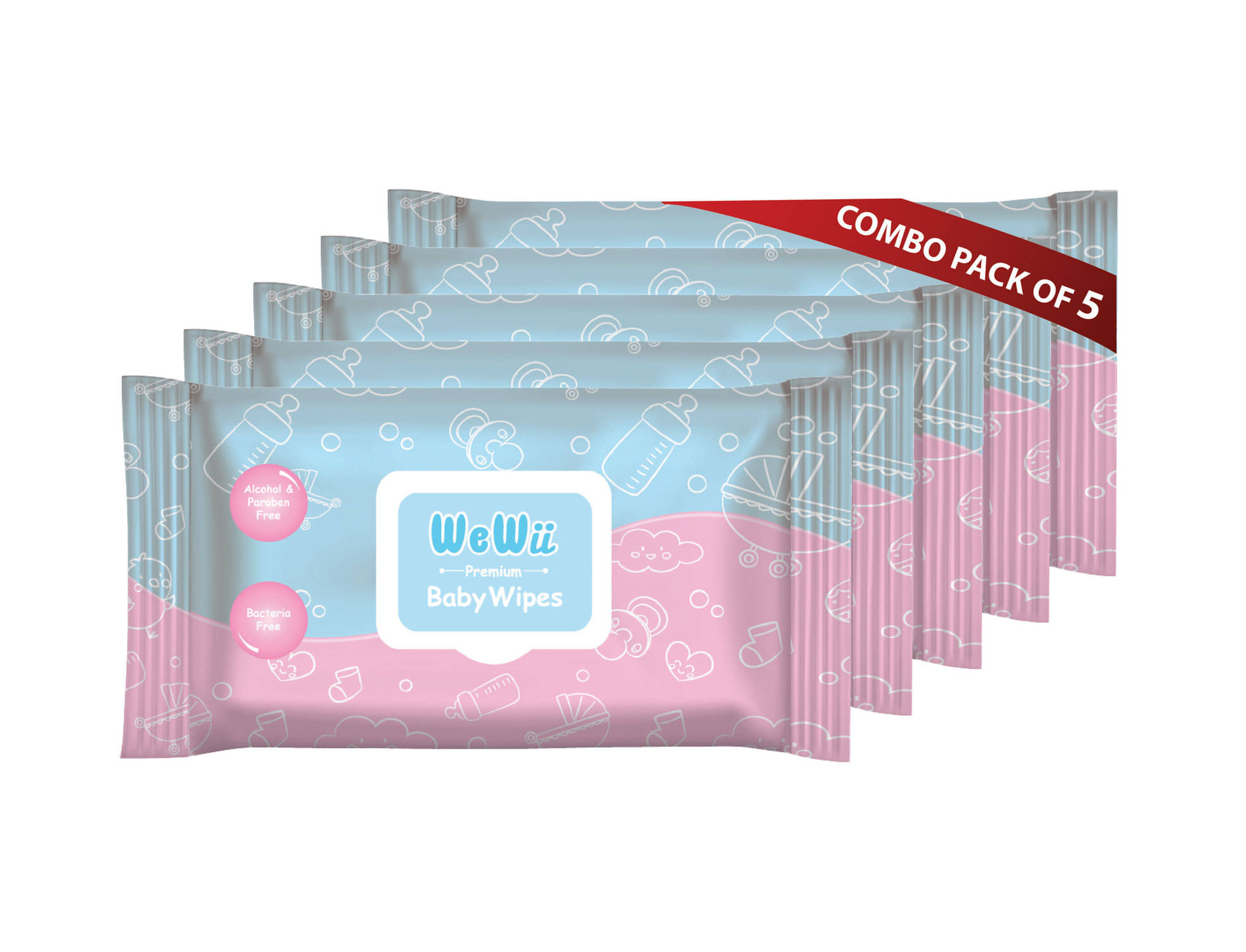     			WeWii Non Scented Wet wipes For Babies ( Pack of 5 )