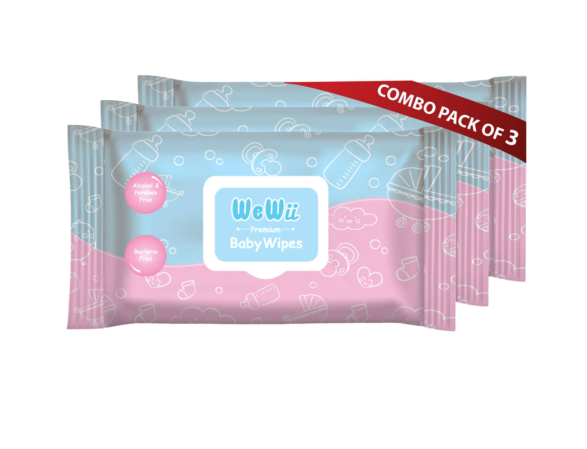     			WeWii Non Scented Wet wipes For Babies ( Pack of 3 )