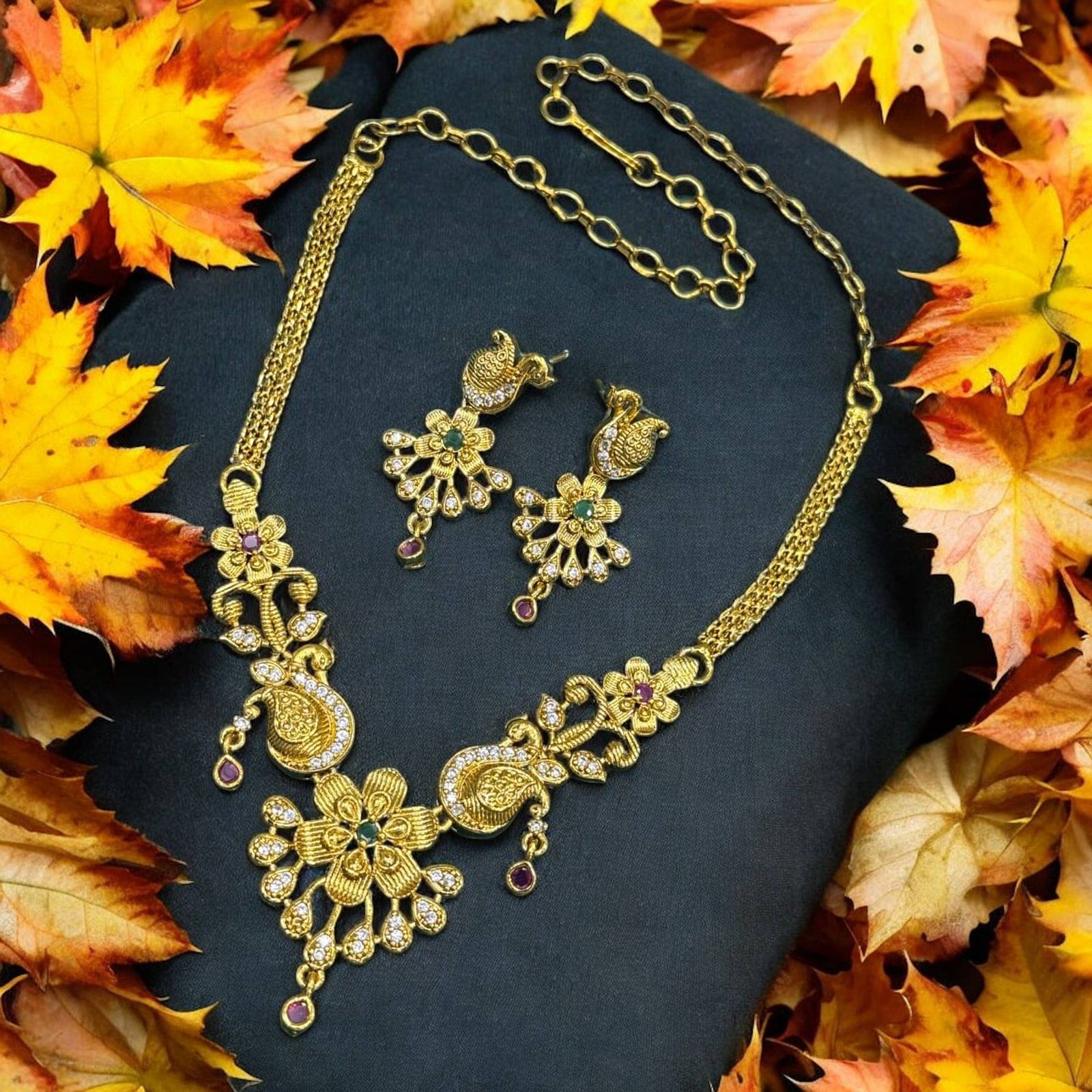 charming luxe jewels Multi Color Brass Necklace Set ( Pack of 1 ) charming luxe jewels Multi Color Brass Necklace Set ( Pack of 1 )