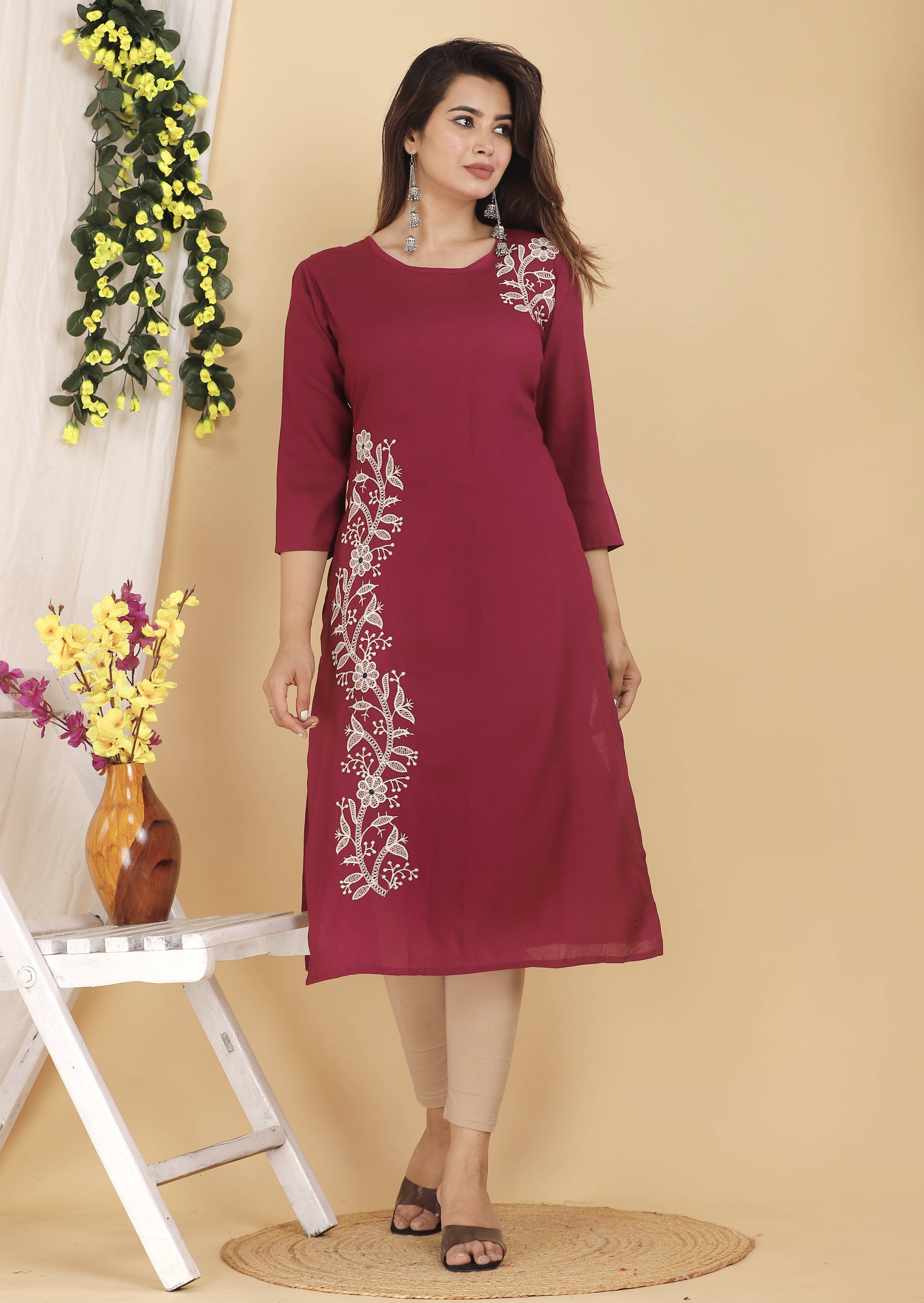     			Mehsoos Fashion Women Cotton Blend Embroidered Straight Kurti ( Multicolor )