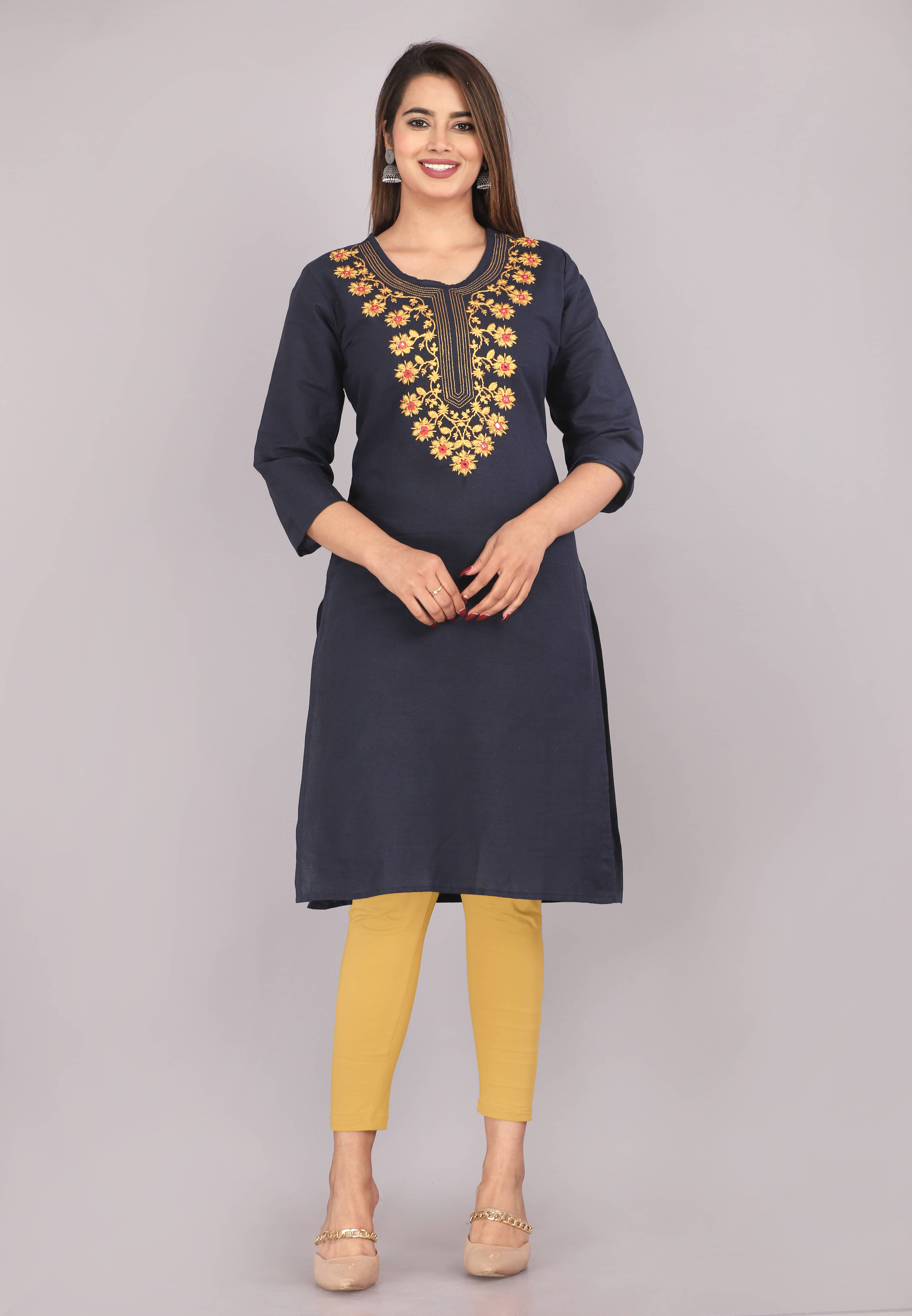     			Mehsoos Fashion Women Cotton Embroidered Straight Kurti ( Blue )