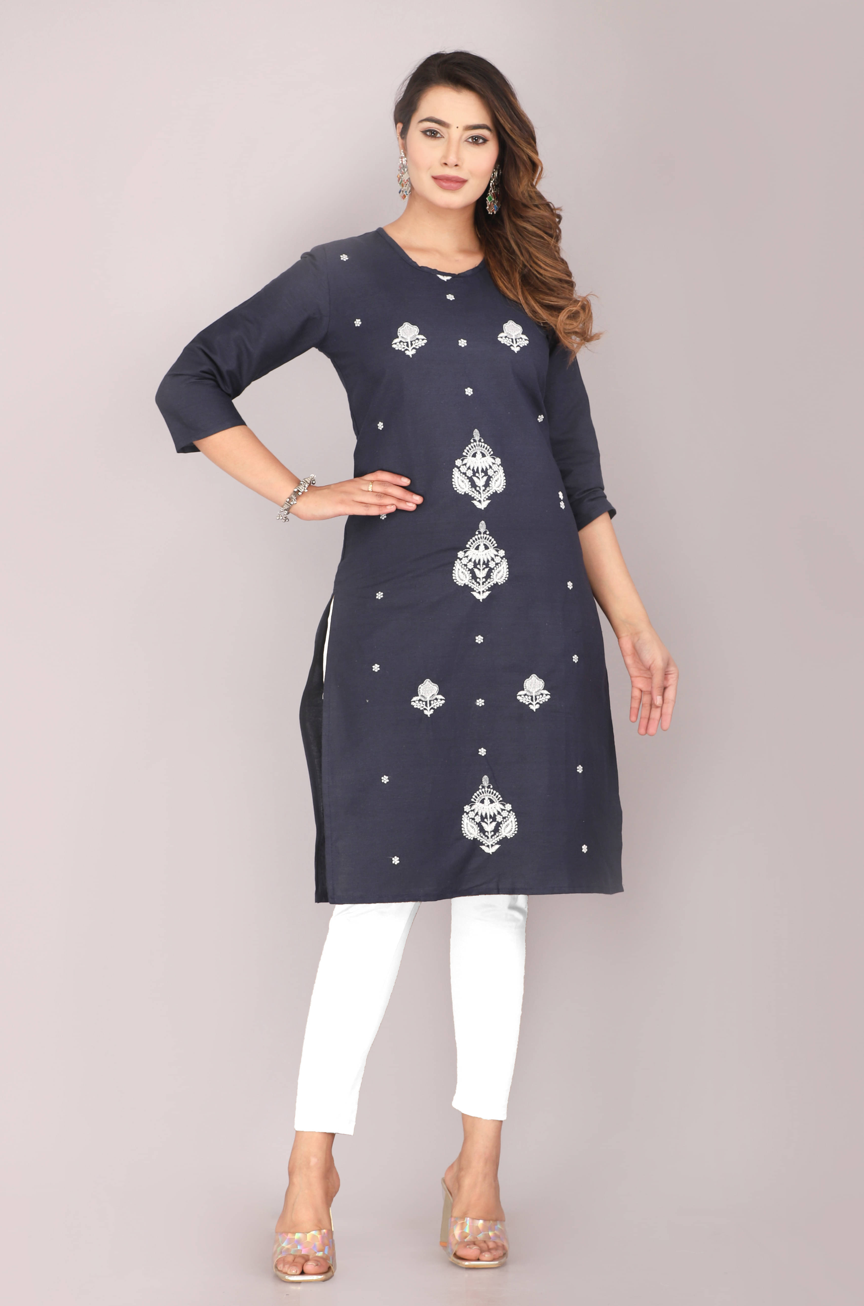 Mehsoos Fashion Women Cotton Embroidered Straight Kurti ( Navy Blue ) Mehsoos Fashion Women Cotton Embroidered Straight Kurti ( Navy Blue )