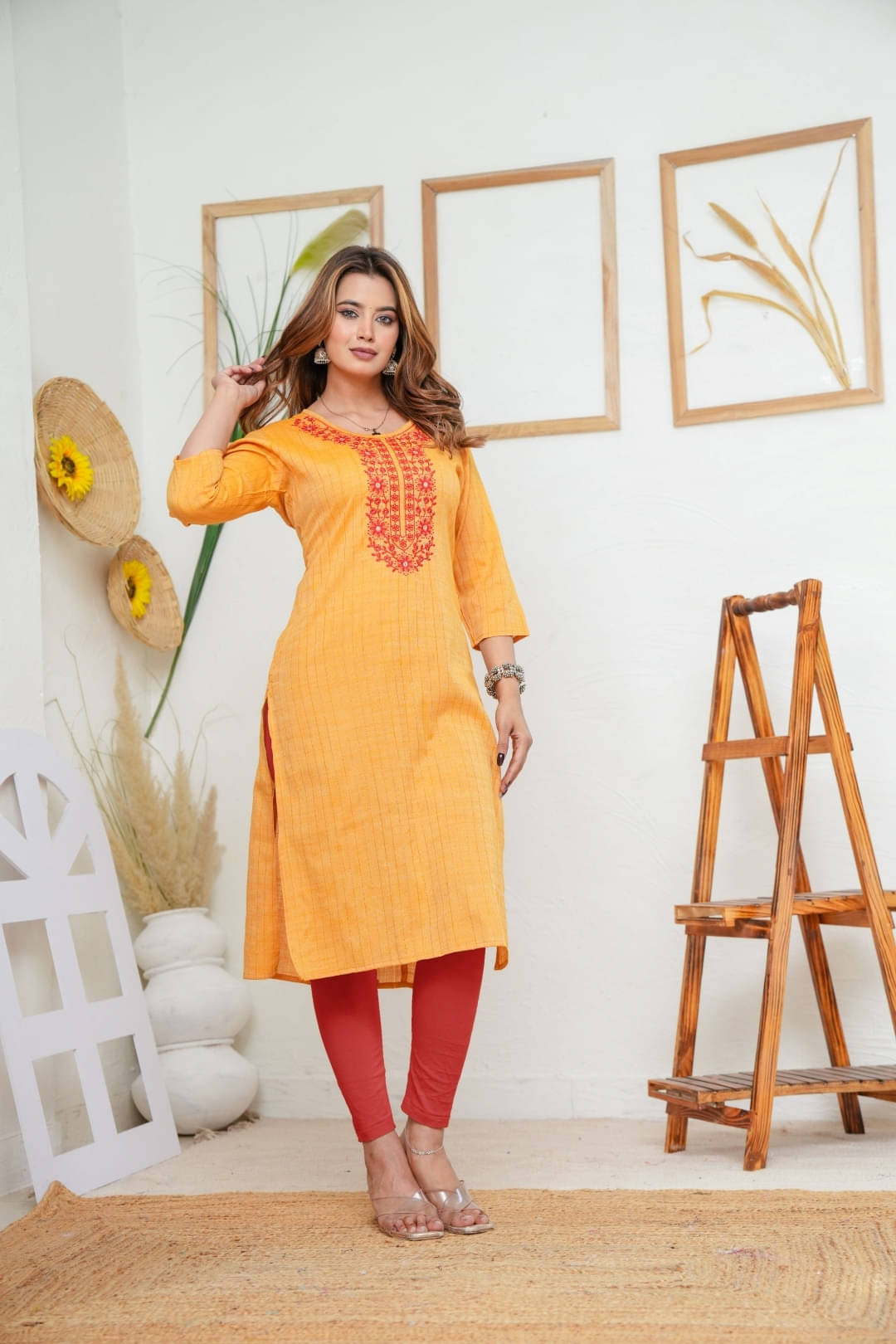    			Mehsoos Fashion Women Cotton Embroidered Straight Kurti ( Yellow )