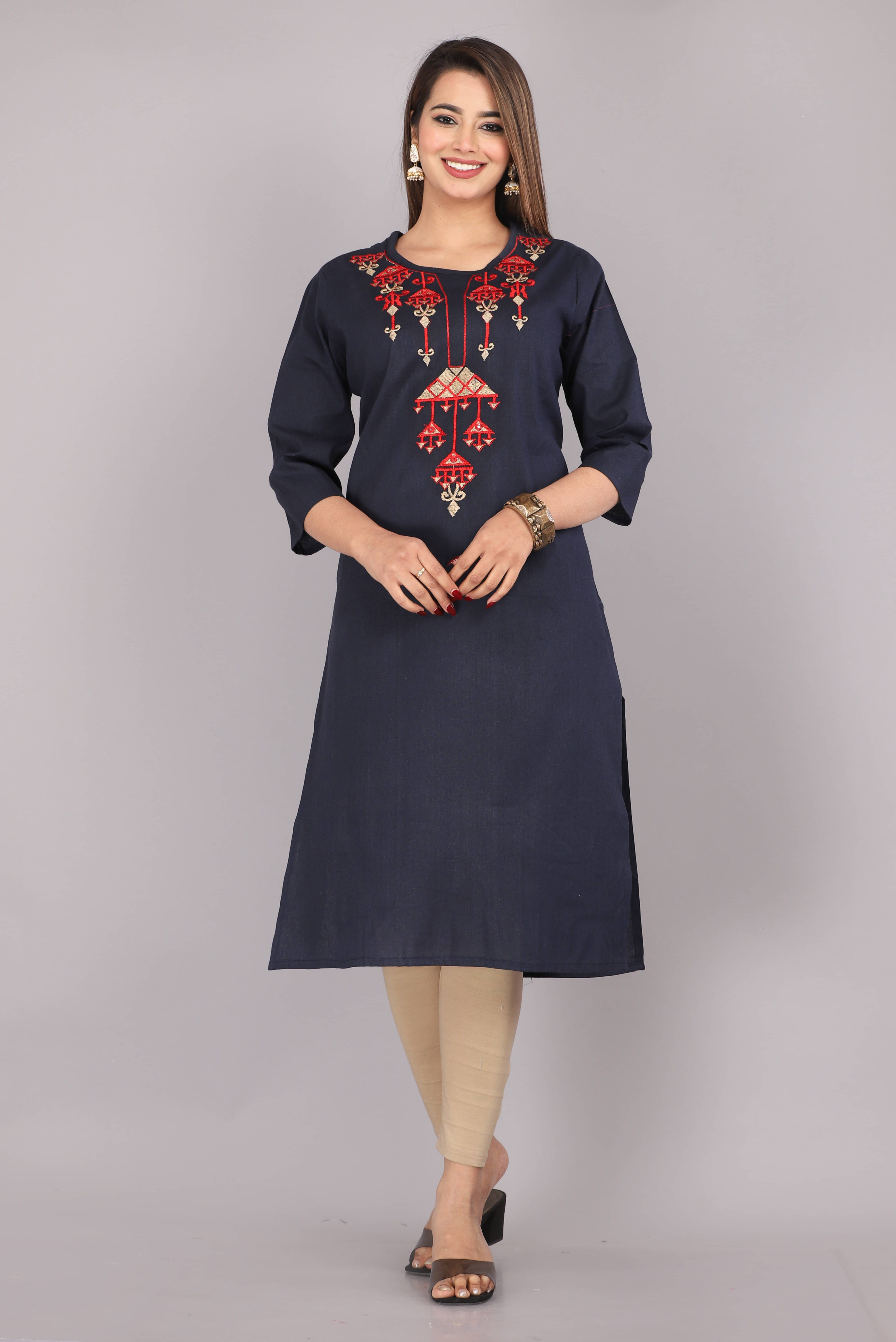     			Mehsoos Fashion Women Cotton Embroidered Straight Kurti ( Navy Blue )