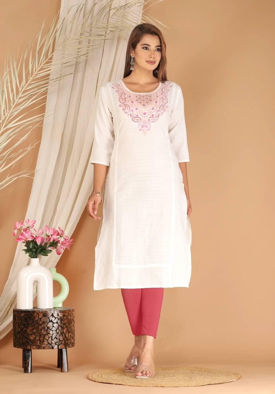 Mehsoos Fashion Women Cotton Embroidered Straight Kurti ( White ) Mehsoos Fashion Women Cotton Embroidered Straight Kurti ( White )