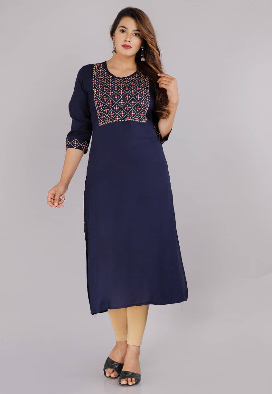     			Mehsoos Fashion Women Viscose Rayon Embroidered Straight Kurti ( Blue )