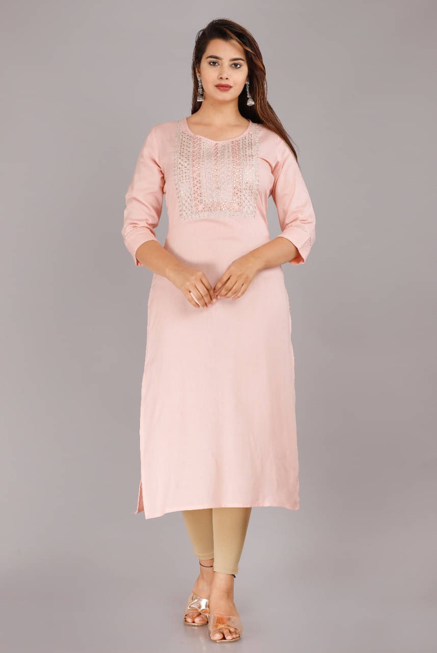 Mehsoos Fashion Women Viscose Rayon Embroidered Straight Kurti ( Pink ) Mehsoos Fashion Women Viscose Rayon Embroidered Straight Kurti ( Pink )