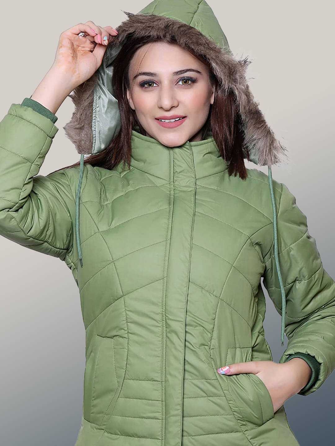     			RIGHT DECISION - Polyester Blend Green Hooded Jackets Pack of 1