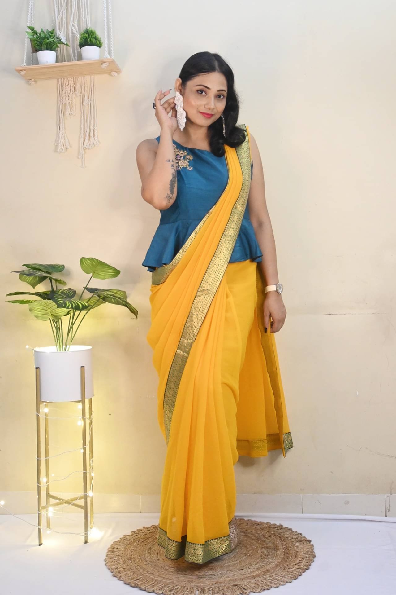 ANAND SAREES Chiffon Solid Ilkal Saree With Unstitched Blouse Piece ( YELLOW ) ANAND SAREES Chiffon Solid Ilkal Saree With Unstitched Blouse Piece ( YELLOW )