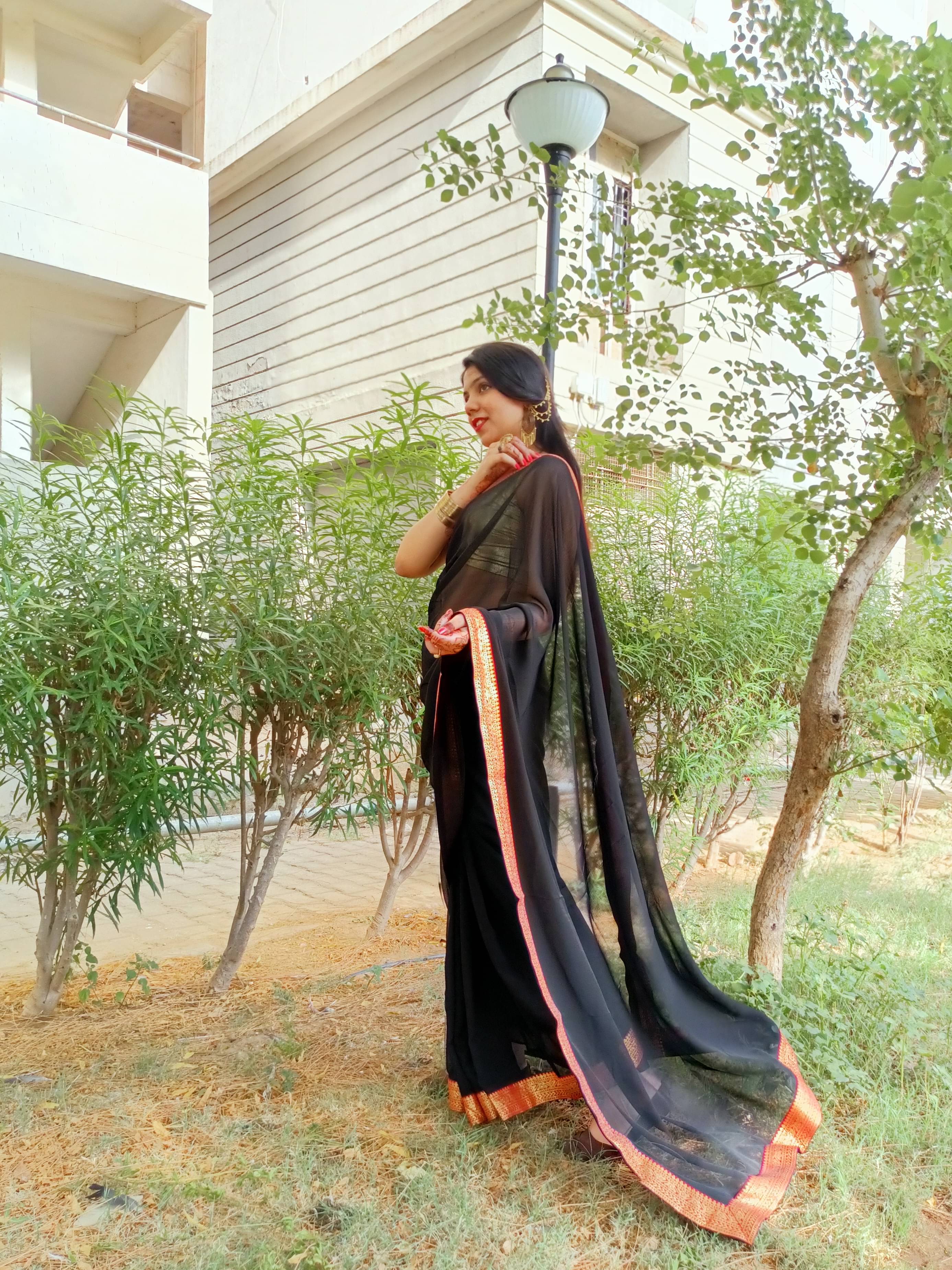     			ANAND SAREES Chiffon Solid Ilkal Saree With Unstitched Blouse Piece ( BLACK )