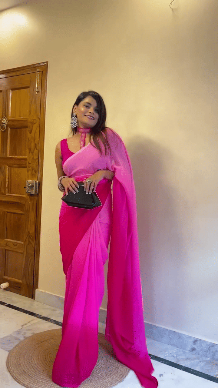     			ANAND SAREES Georgette Solid Ilkal Saree With Unstitched Blouse Piece ( PINK )