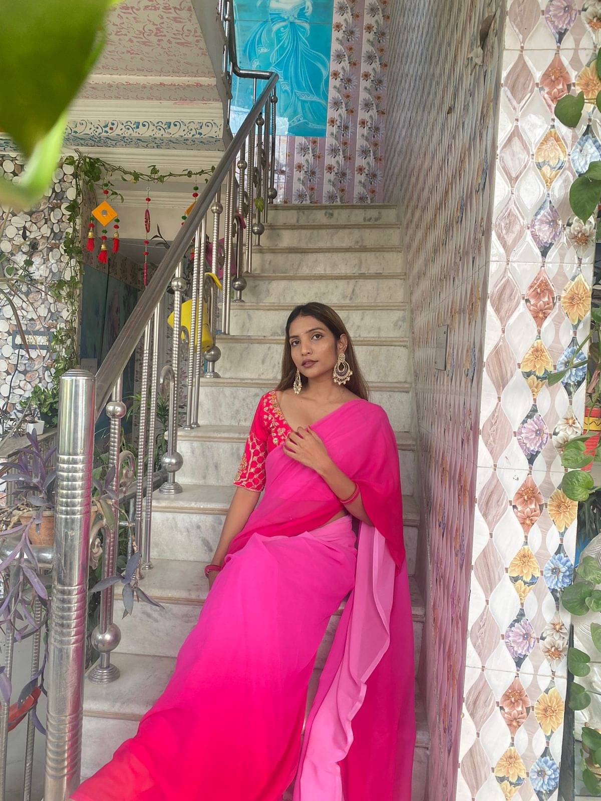     			ANAND SAREES Georgette Solid Ilkal Saree With Unstitched Blouse Piece ( PINK )