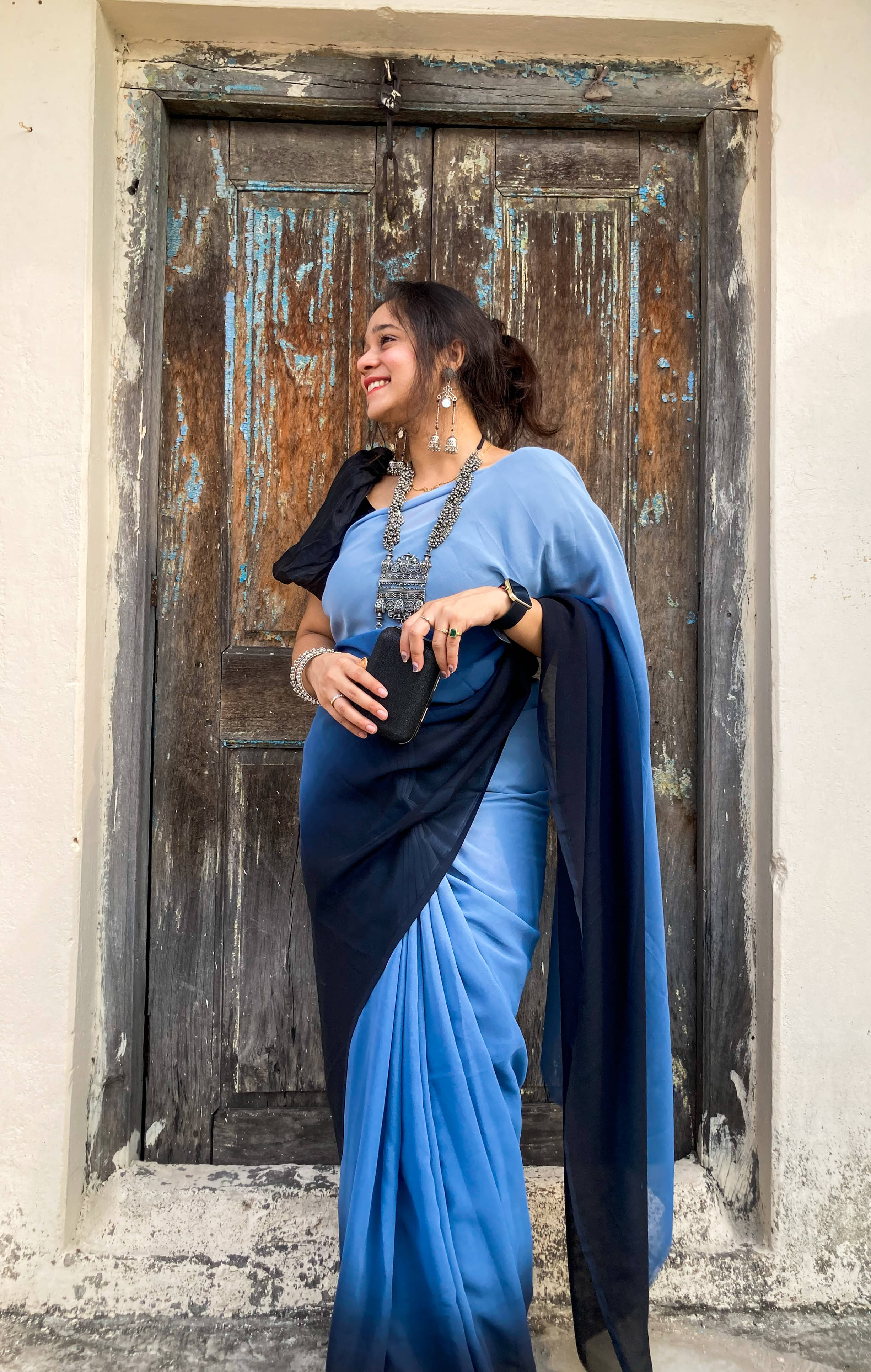     			ANAND SAREES Georgette Solid Ilkal Saree With Unstitched Blouse Piece ( GREY )