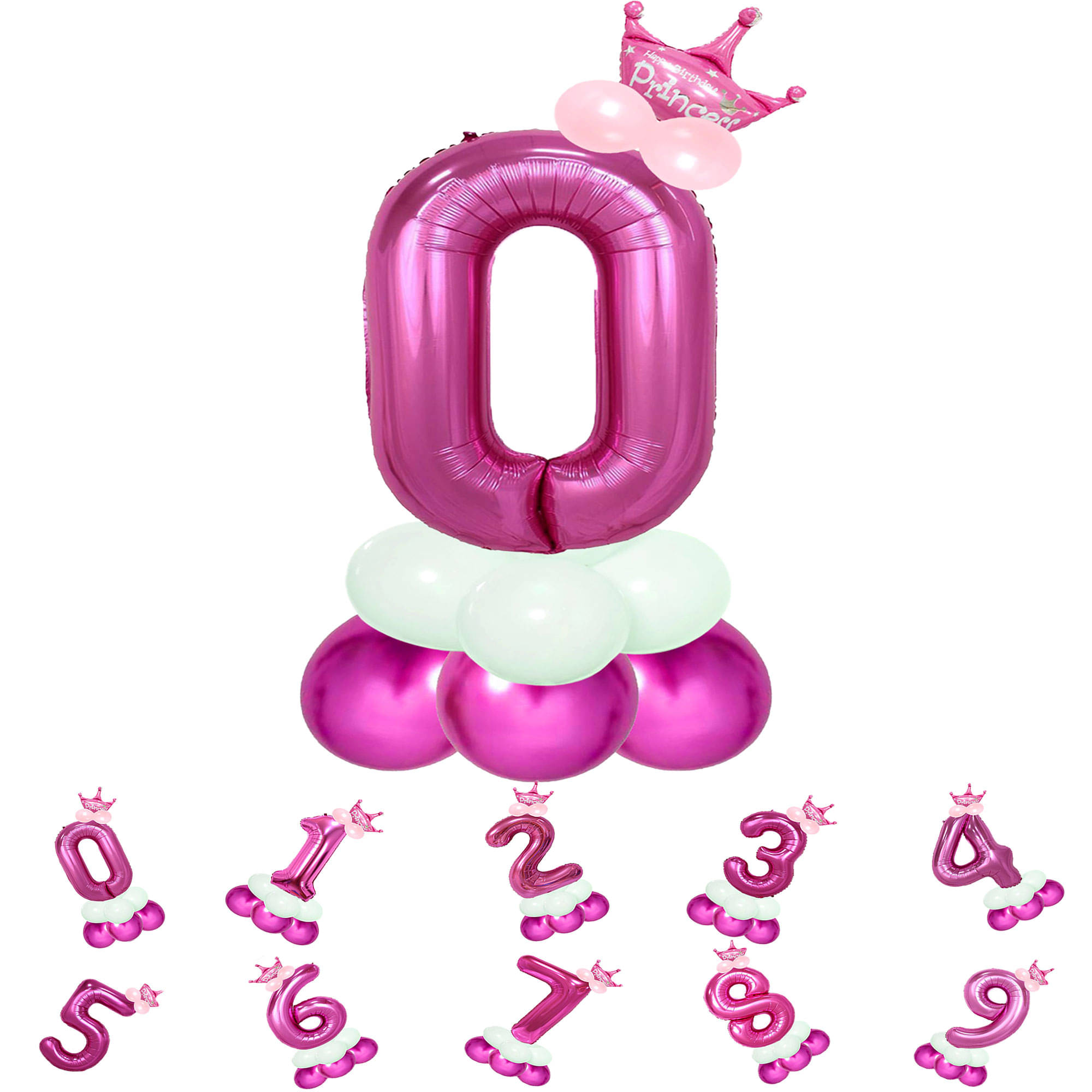     			Bubble Bells 0/Zero number 32 Inch Pink color Foil Number Balloon For Birthday & Anniversary, baby shower Decoration Kit, For  Years Kids, Girl & Boy, adults, Helium Balloon, Crown Metalic Pastel Balloons for Party birthday photoshoot ( PACK OF 14 )