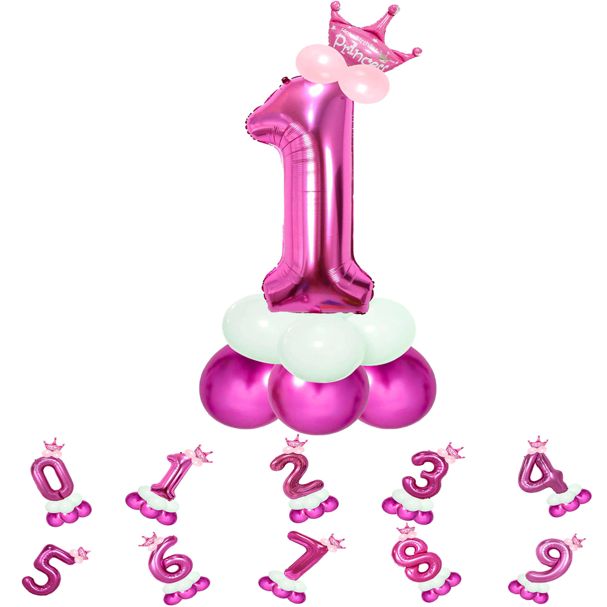     			Bubble Bells 1/One number 32 Inch Pink color Foil Number Balloon For 1st Birthday & Anniversary, baby shower Decoration Kit, For 1 Years Kids, Girl & Boy, adults, Helium Balloon, Crown Metalic Pastel Balloons for Party birthday photoshoot ( PACK OF 14 )