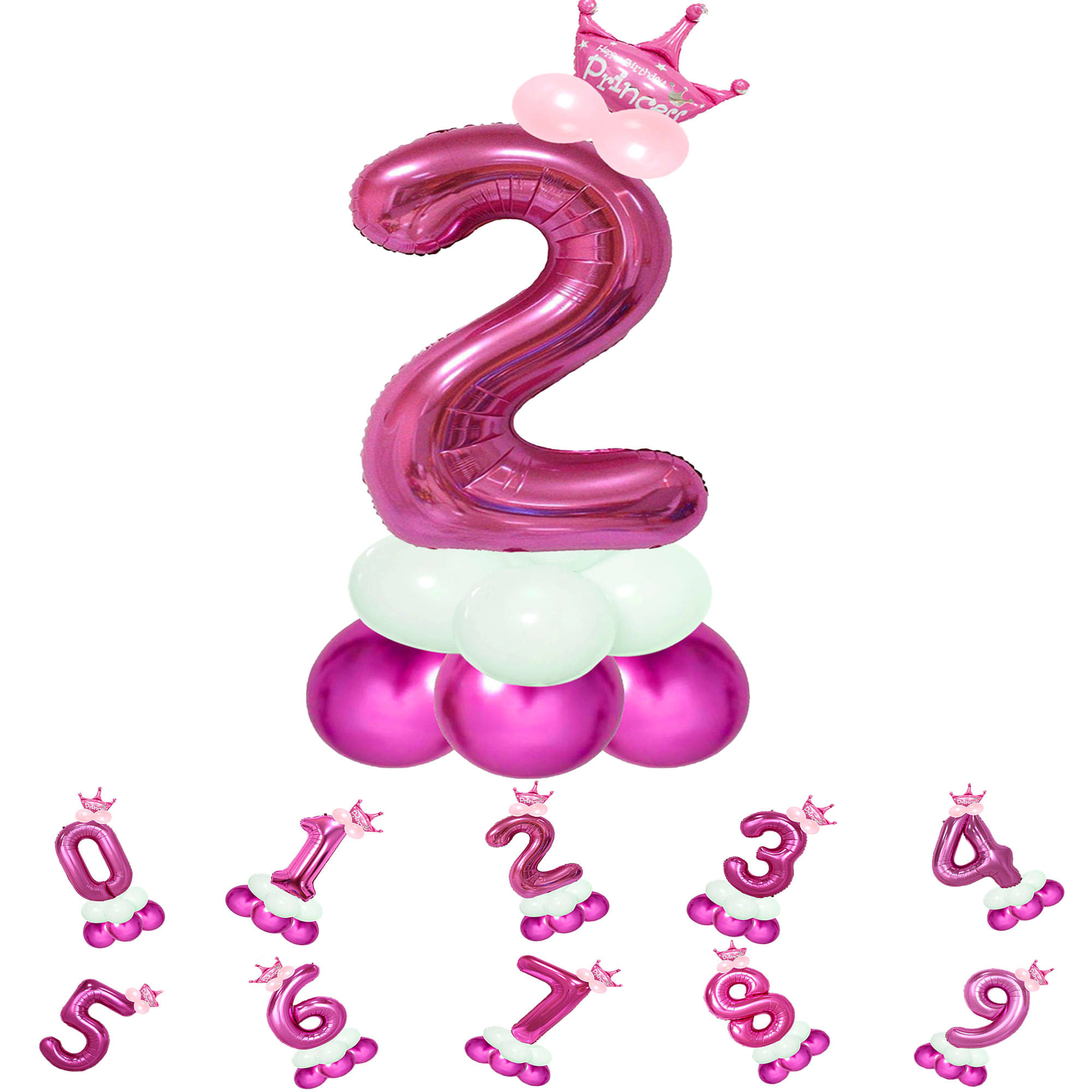     			Bubble Bells 2/Two number 32 Inch Pink color Foil Number Balloon For 2nd Birthday & Anniversary, baby shower Decoration Kit, For 2 Years Kids, Girl & Boy, adults, Helium Balloon, Crown Metalic Pastel Balloons for Party birthday photoshoot ( PACK OF 14 )