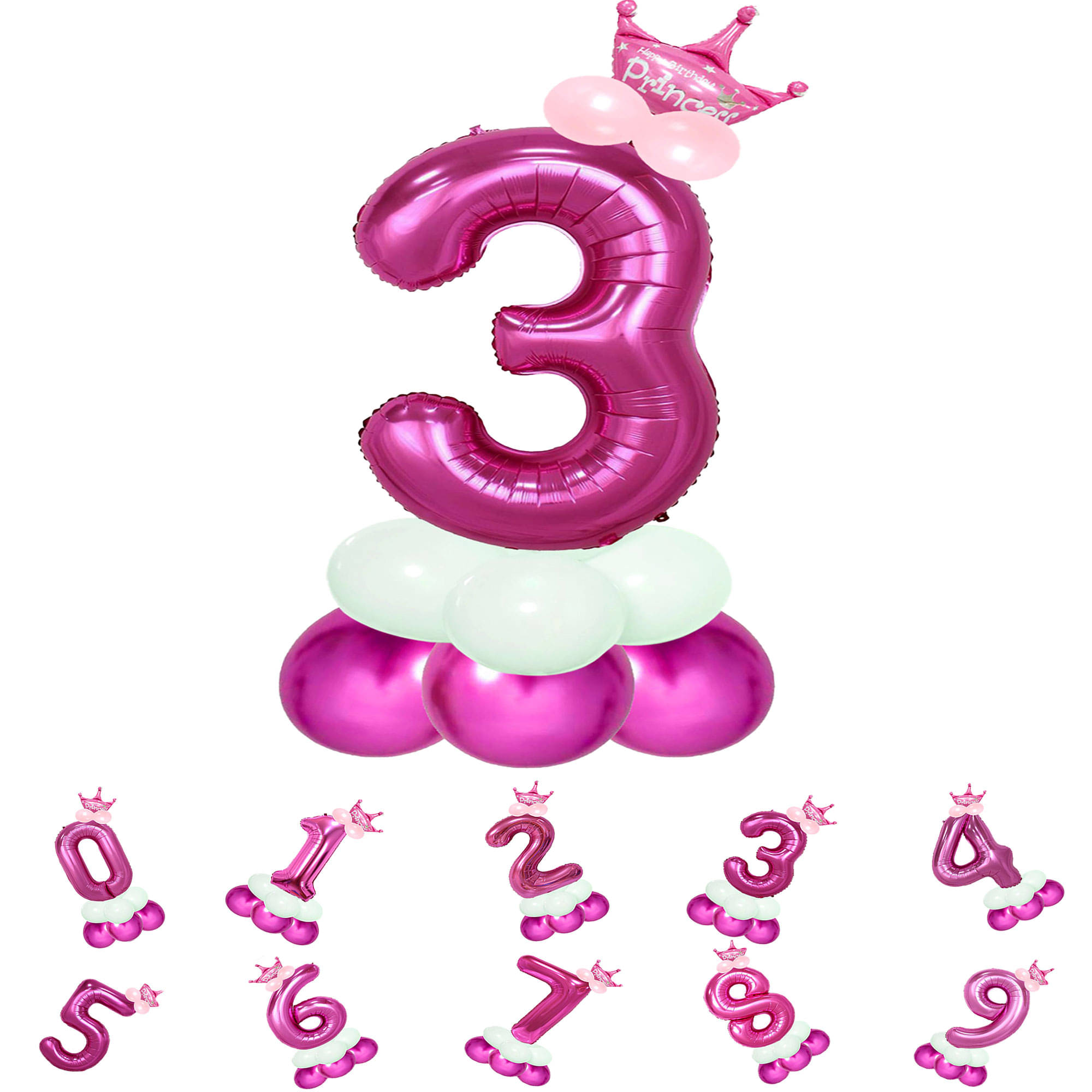     			Bubble Bells 3/Three number 32 Inch Pink color Foil Number Balloon For 3rd Birthday & Anniversary, baby shower Decoration Kit, For 3 Years Kids, Girl & Boy, adults, Helium Balloon, Crown Metalic Pastel Balloons for Party birthday photoshoot ( PACK OF 14 )