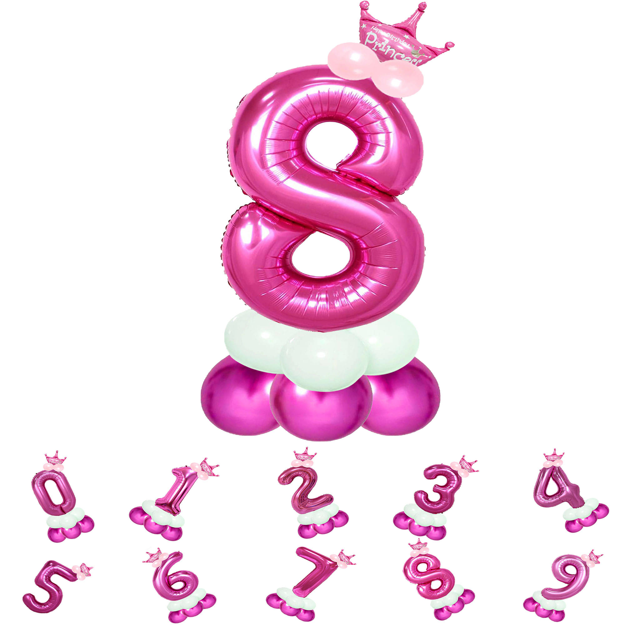     			Bubble Bells 8/Eight number 32 Inch Pink color Foil Number Balloon For 8th Birthday & Anniversary, baby shower Decoration Kit, For 8 Years Kids, Girl & Boy, adults, Helium Balloon, Crown Metalic Pastel Balloons for Party birthday photoshoot ( PACK OF 14 )