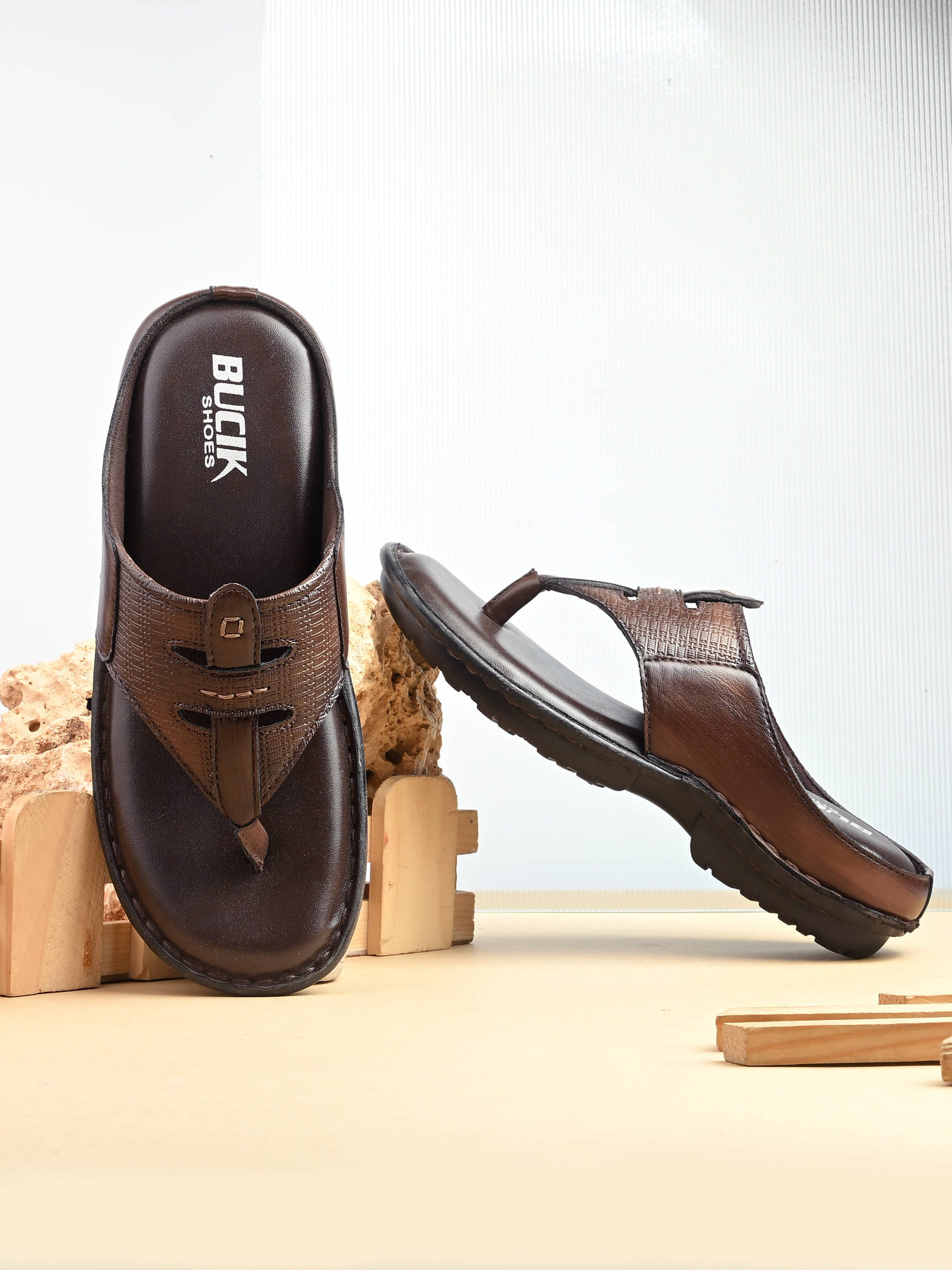     			Bucik Brown Men's Slide Flip Flop