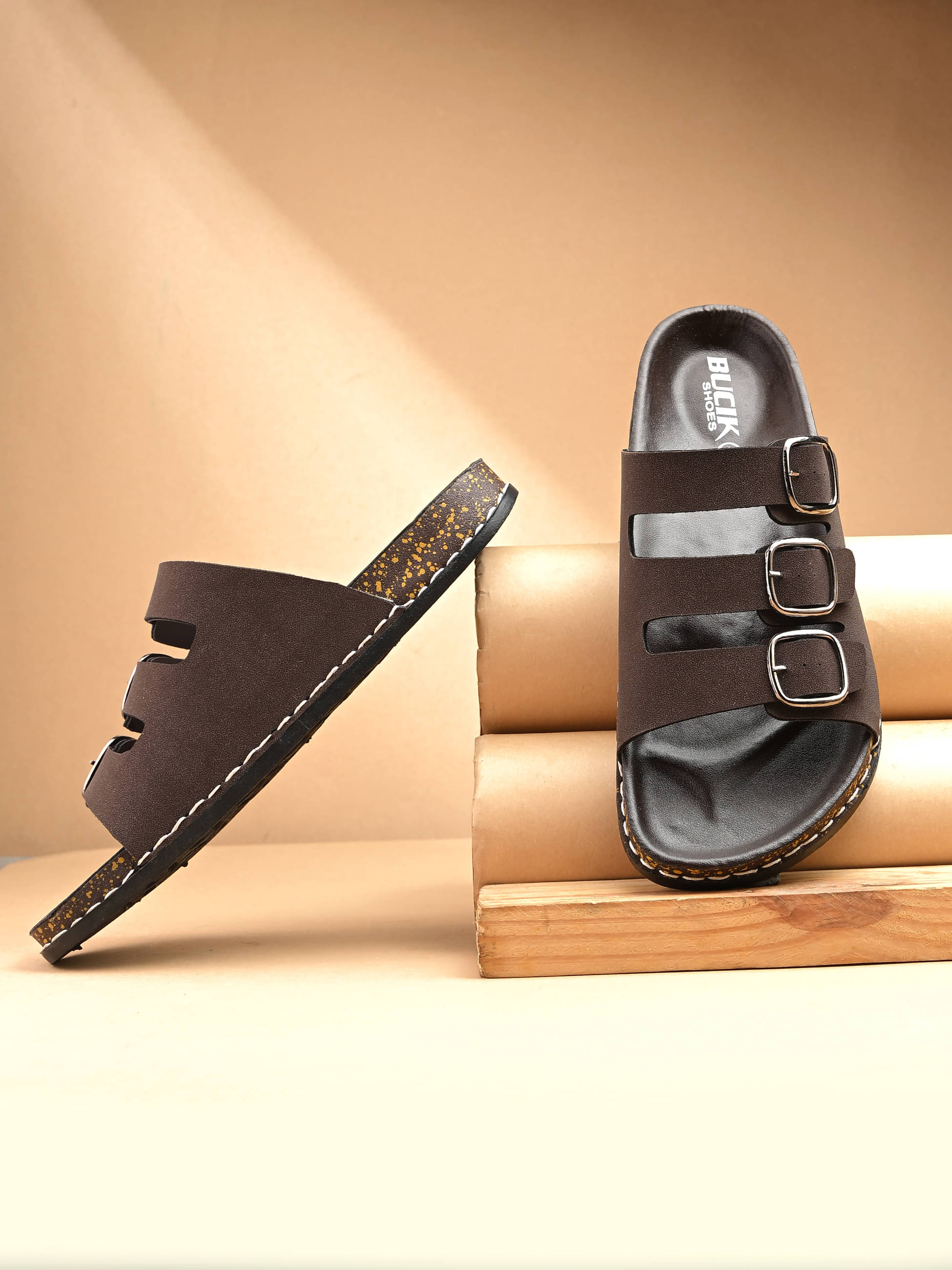     			Bucik Brown Men's Slide Flip Flop