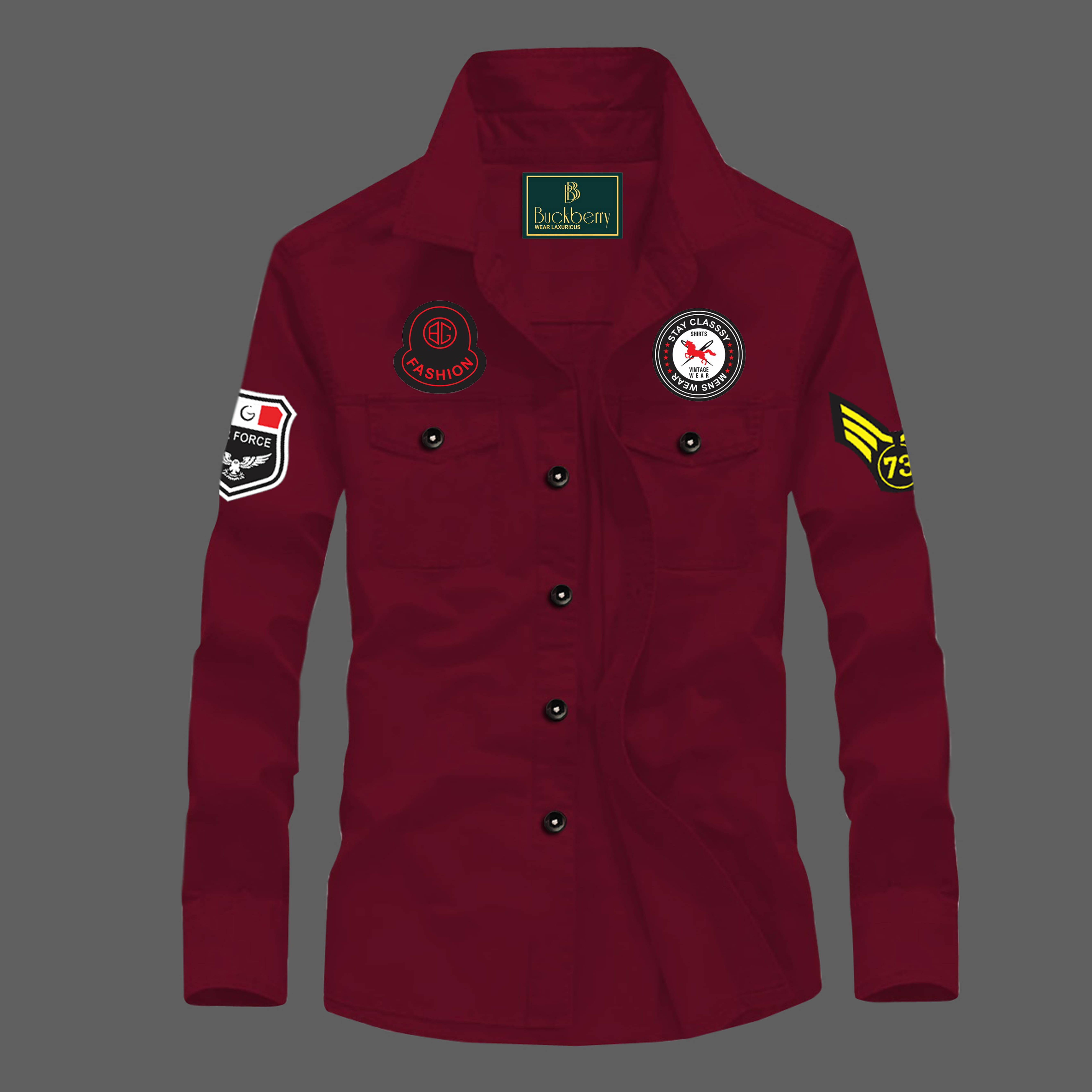     			Buckberry Cotton Blend Regular Fit Solids Full Sleeves Men's Casual Shirt - Maroon ( Pack of 1 )