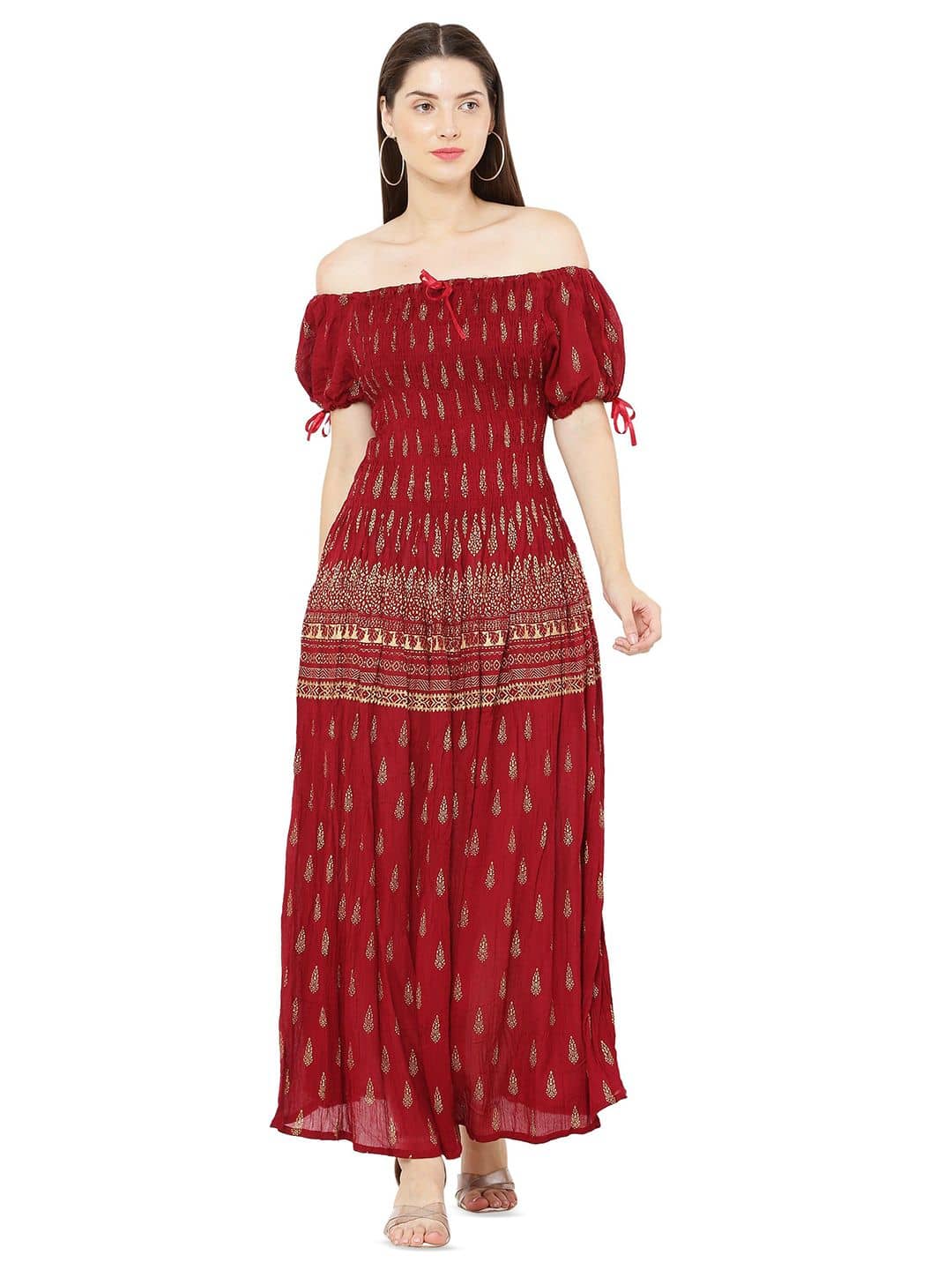 COMFY ATTIRE Women Rayon Printed Fit & Flare Dress ( Navy )