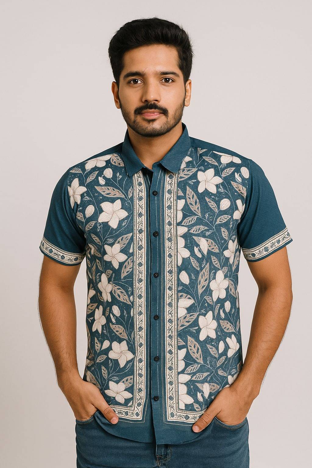     			Fashionfricks Cotton Flex Regular Fit Self Design Half Sleeves Men's Casual Shirt - Blue ( Pack of 1 )