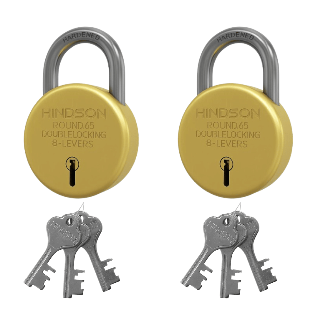 HINDSON Round 65mm Gold Lock with 3 Keys – Pack Of 2 HINDSON Round 65mm Gold Lock with 3 Keys – Pack Of 2