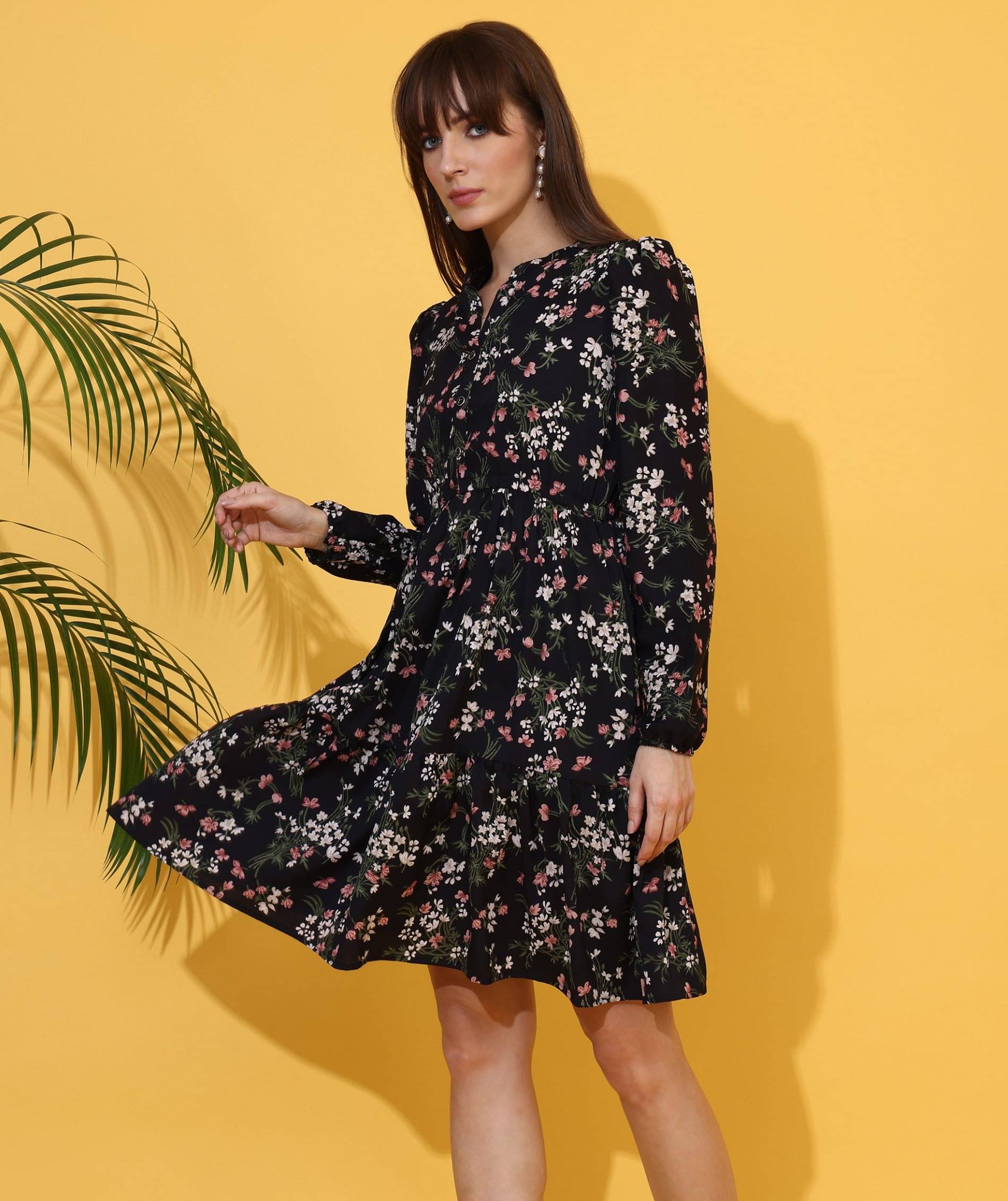     			Honky Tonky Women Crepe Printed Fit & Flare Dress ( Black )